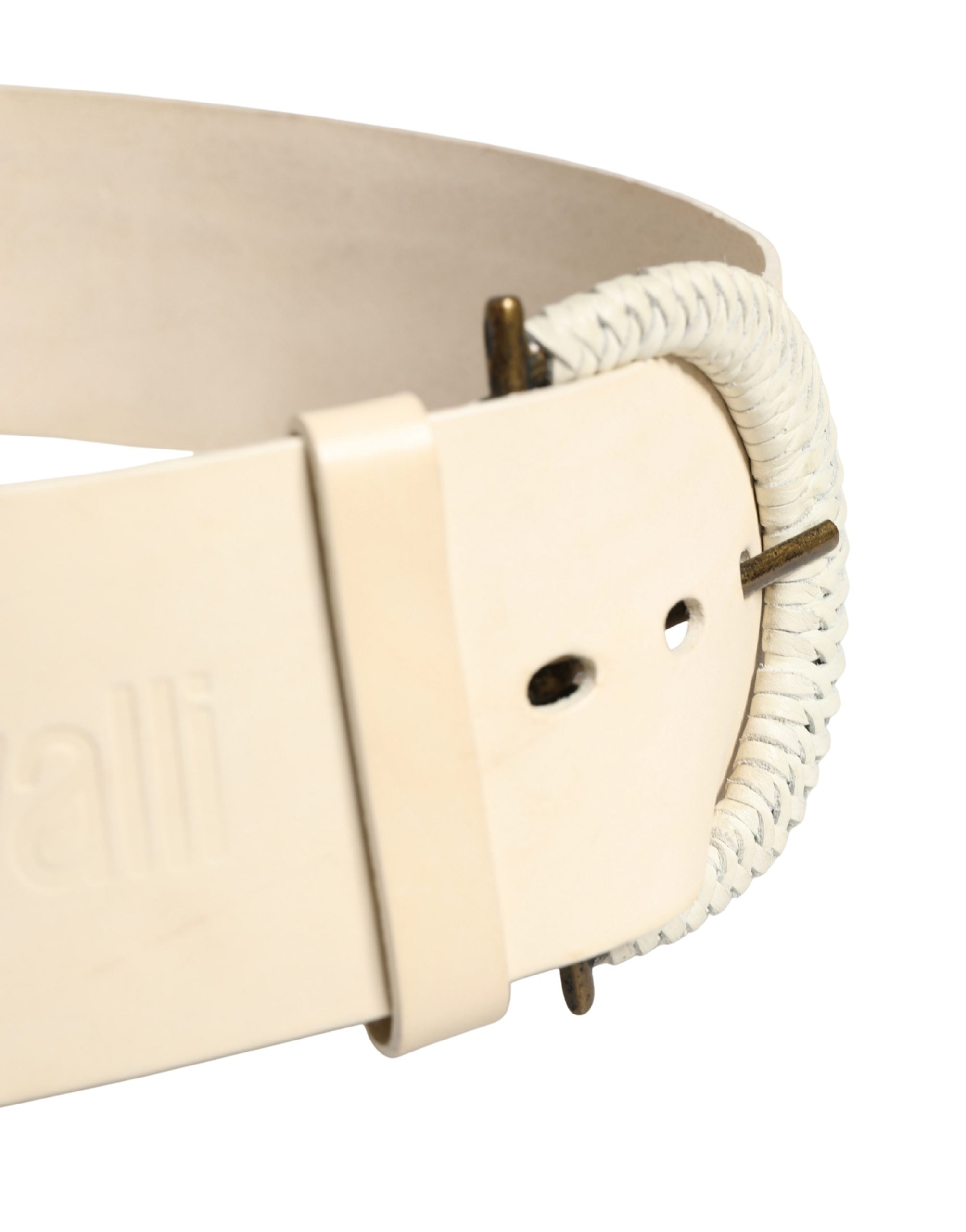 Cavalli Class Off White Leather Waist Women Cintura Buckle Women's Belt (Pre-Owned)
