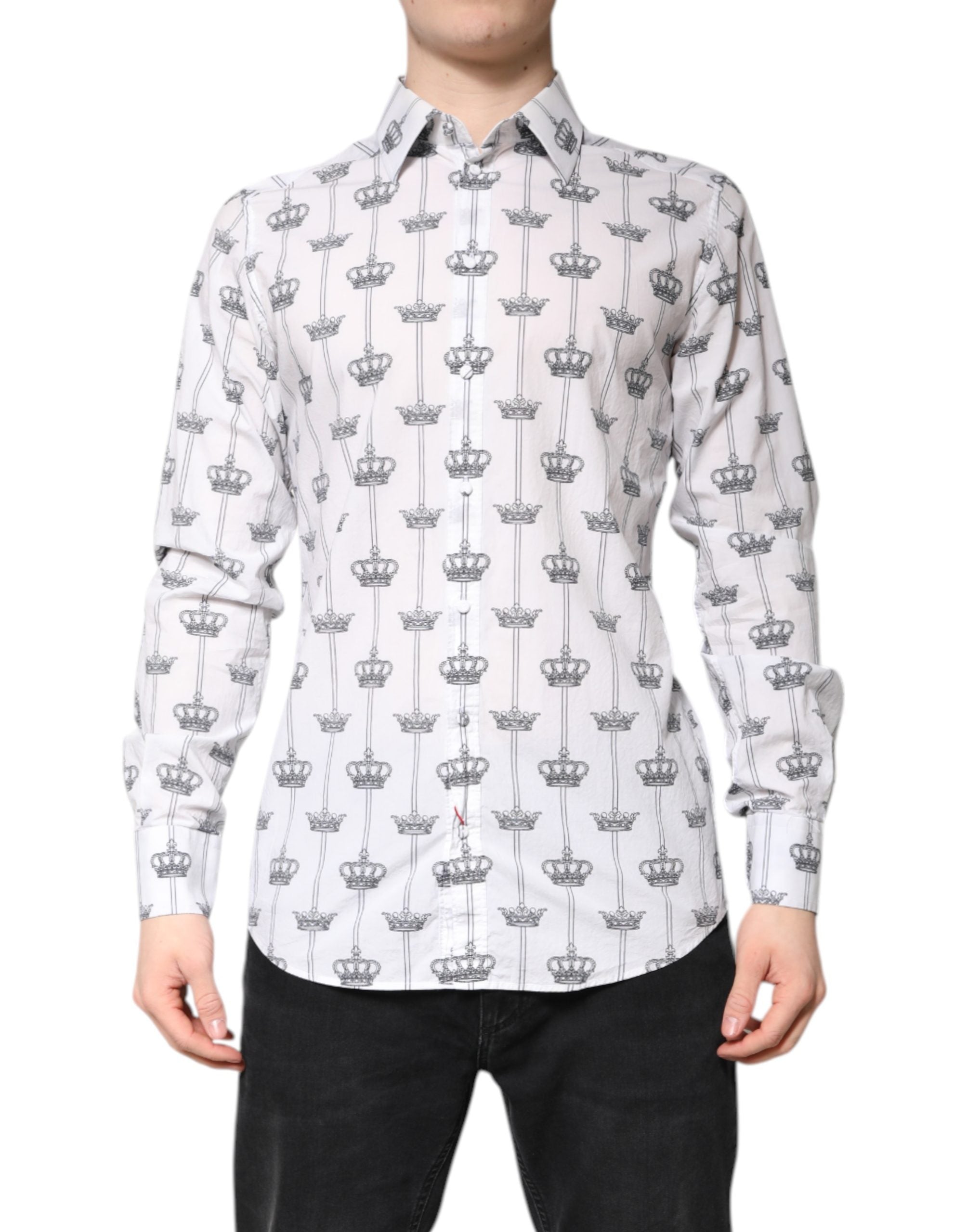 Dolce & Gabbana White GOLD Crown Cotton Dress Formal Men's Shirt