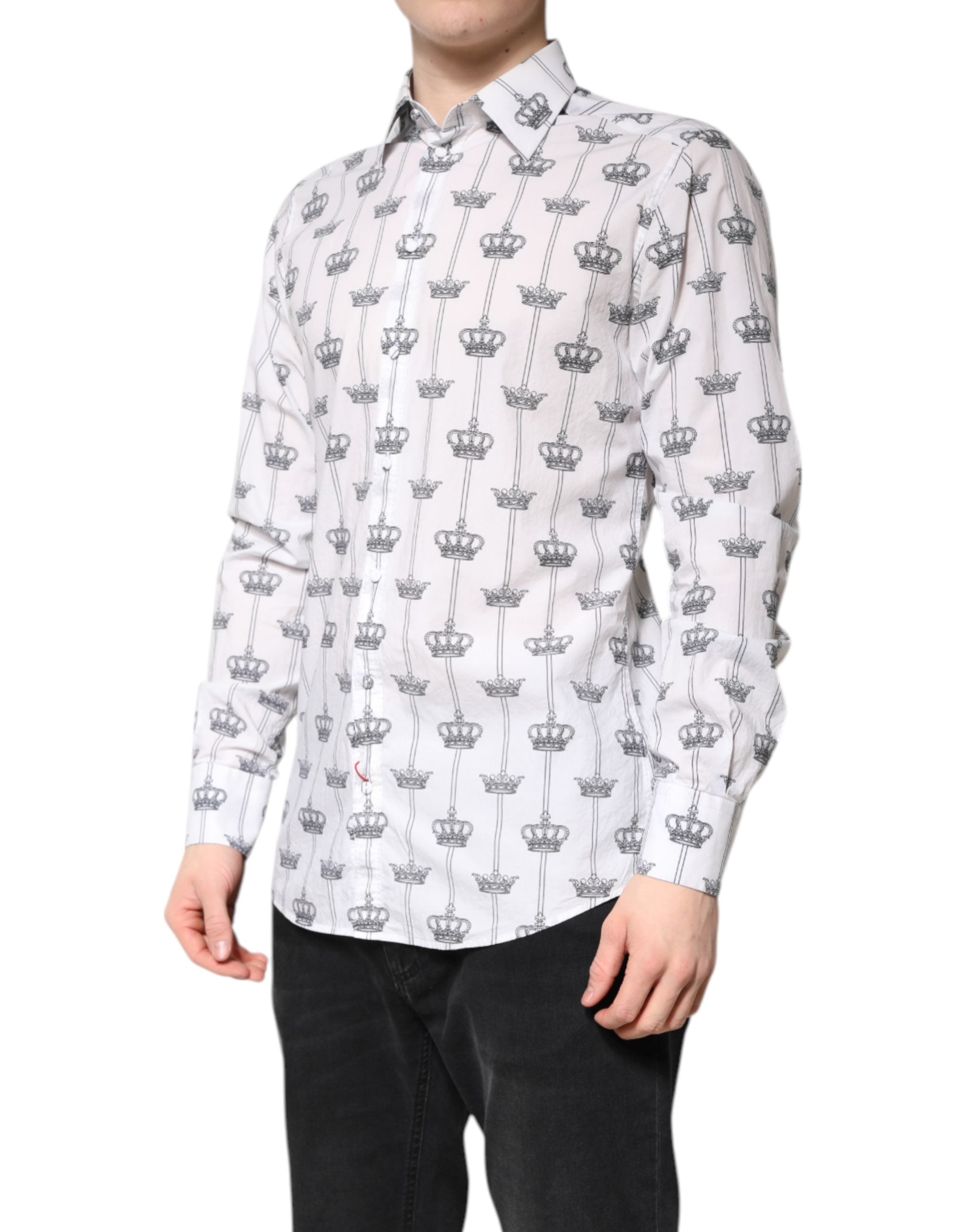 Dolce & Gabbana White GOLD Crown Cotton Dress Formal Men's Shirt