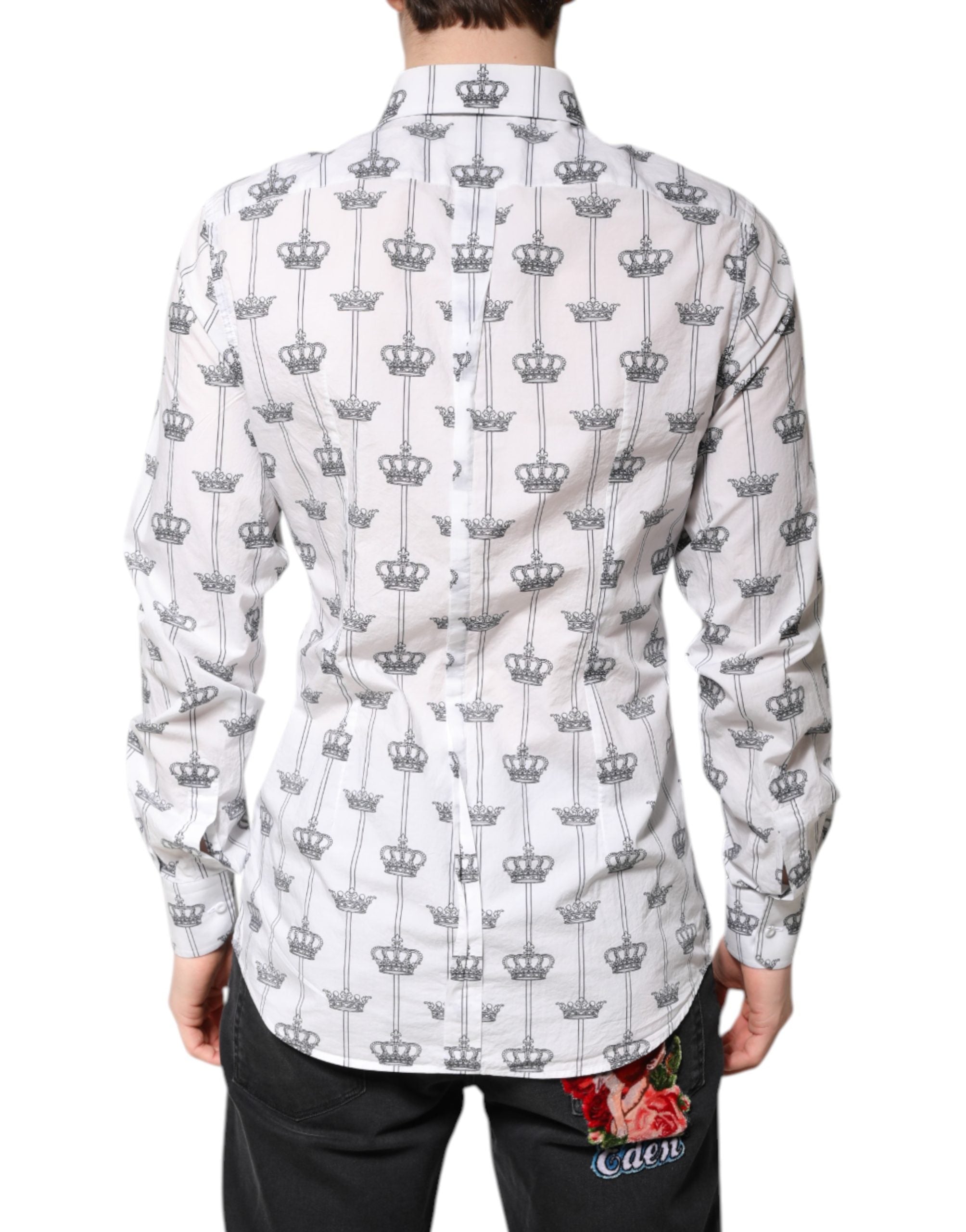 Dolce & Gabbana White GOLD Crown Cotton Dress Formal Men's Shirt