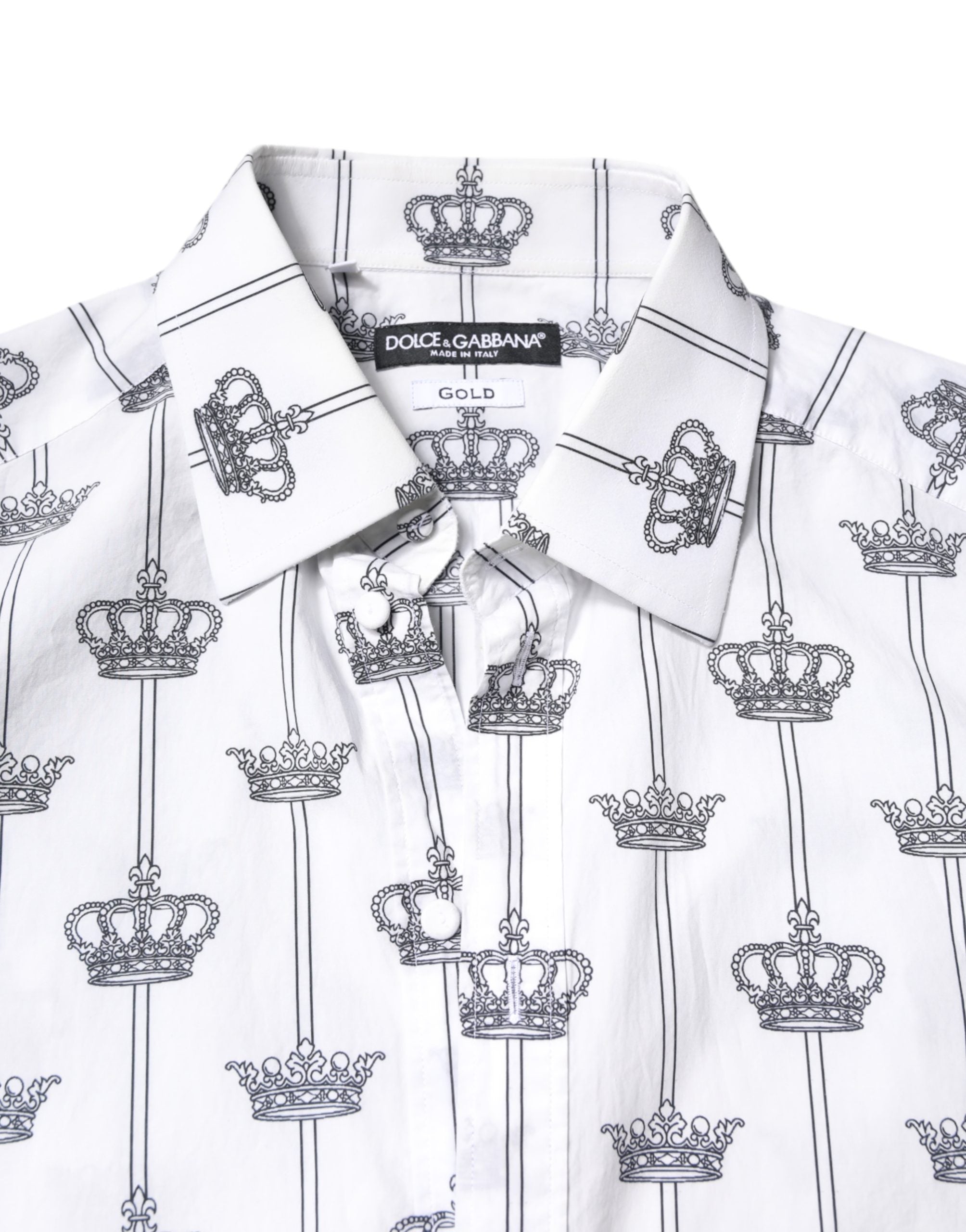 Dolce & Gabbana White GOLD Crown Cotton Dress Formal Men's Shirt