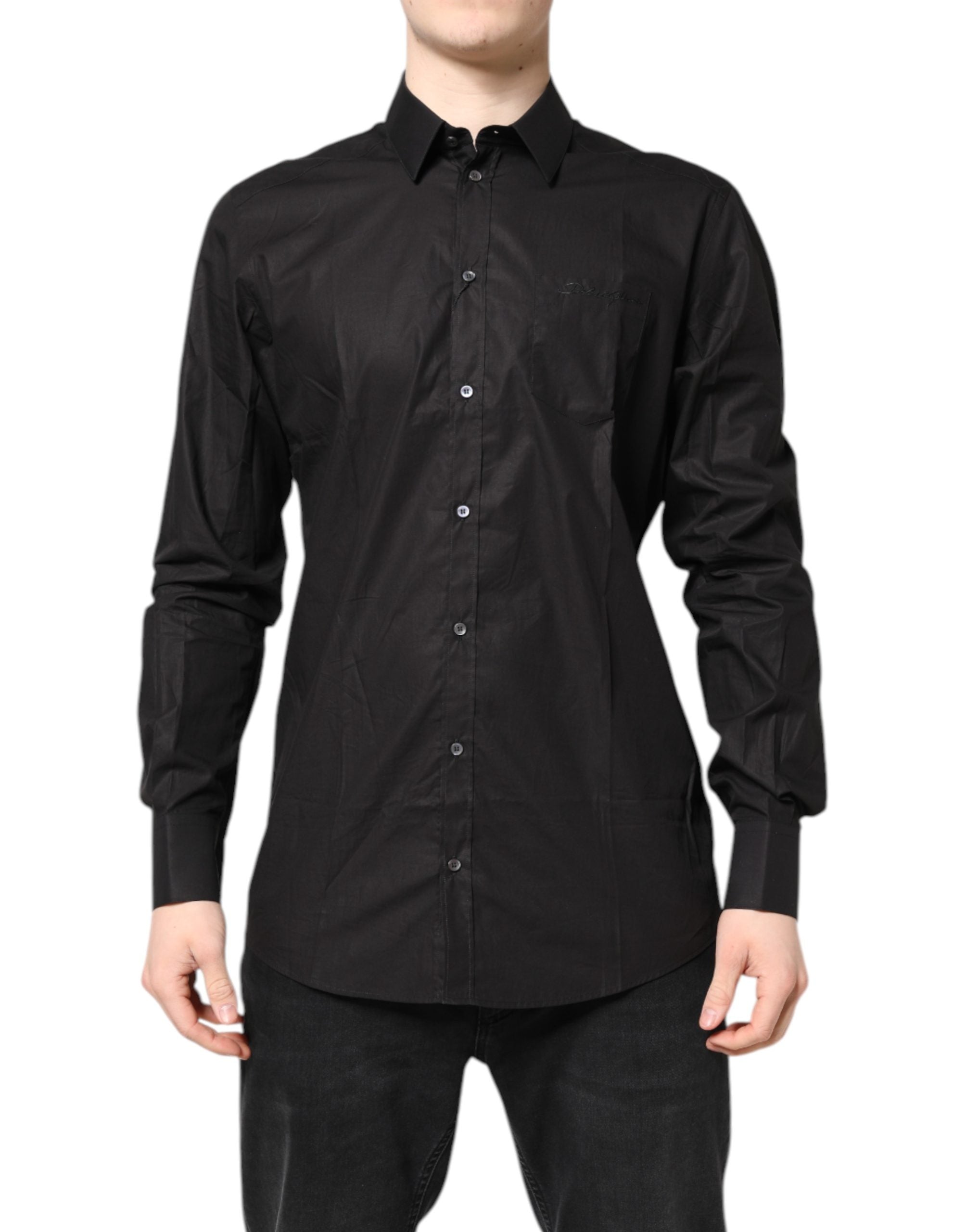 Dolce & Gabbana Black GOLD Cotton Collared Formal Dress Men's Shirt
