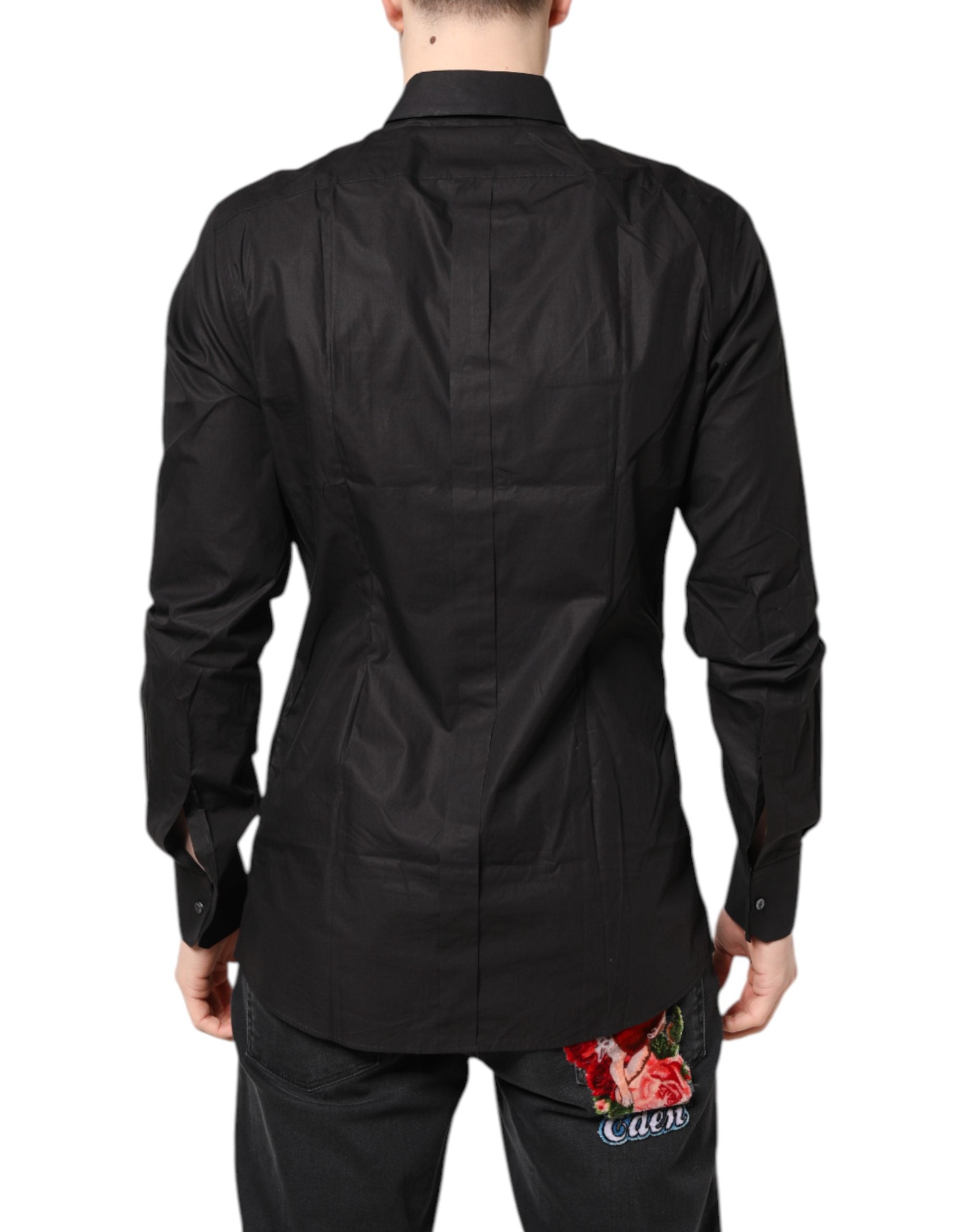 Dolce & Gabbana Black GOLD Cotton Collared Formal Dress Men's Shirt