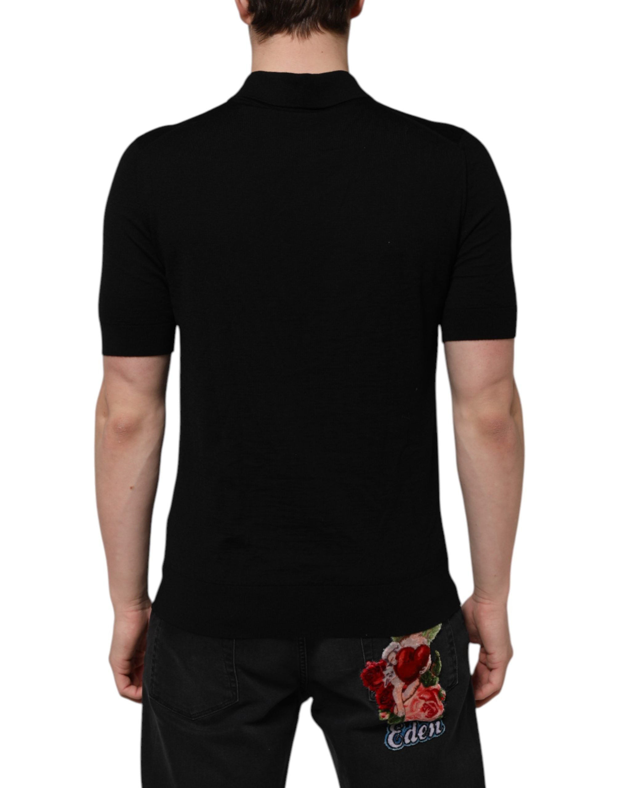 Dolce & Gabbana Black Wool Logo Floral Short Sleeve Men's T-shirt
