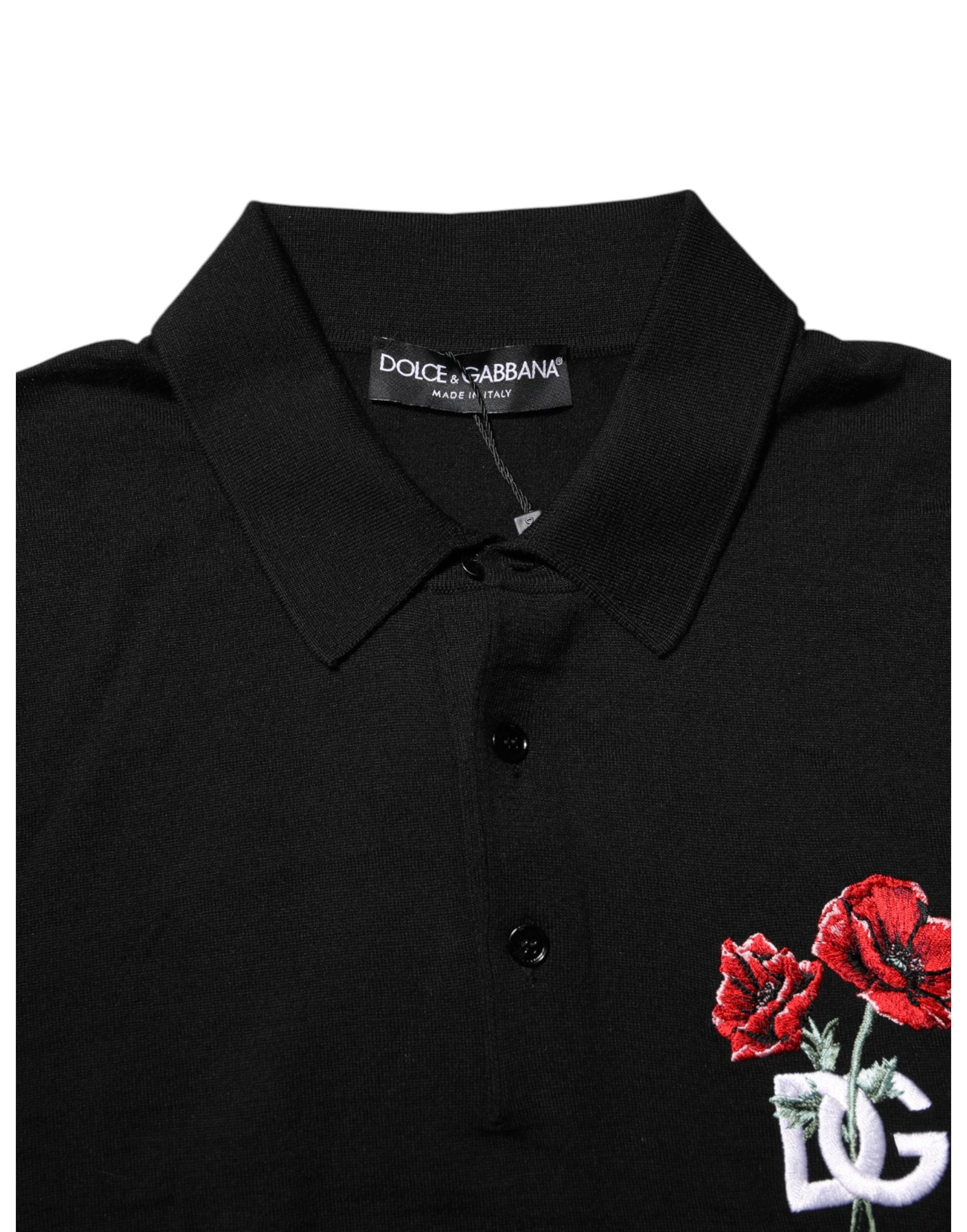 Dolce & Gabbana Black Wool Logo Floral Short Sleeve Men's T-shirt