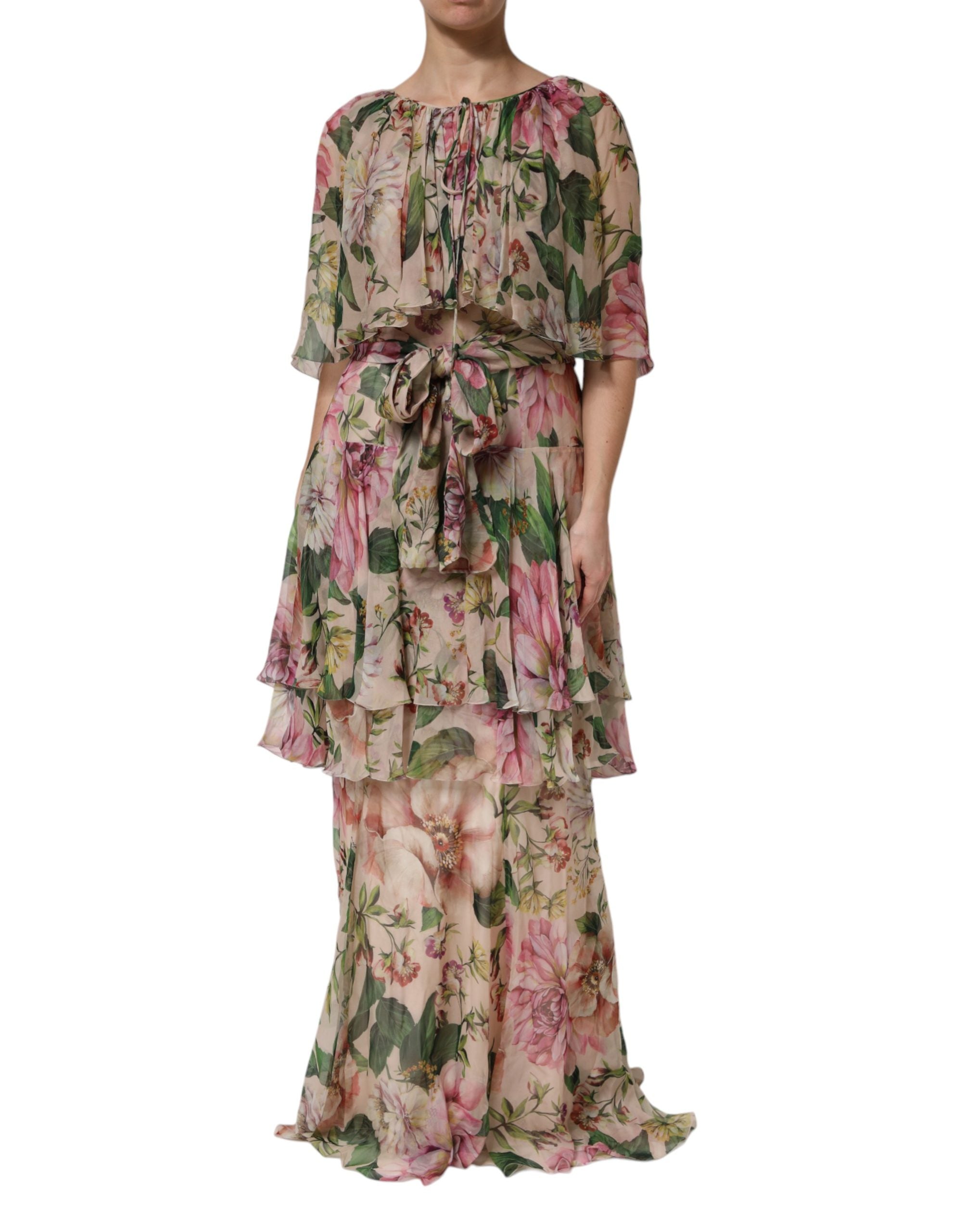 Dolce & Gabbana Multicolor Floral Silk Layered Maxi Women's Dress