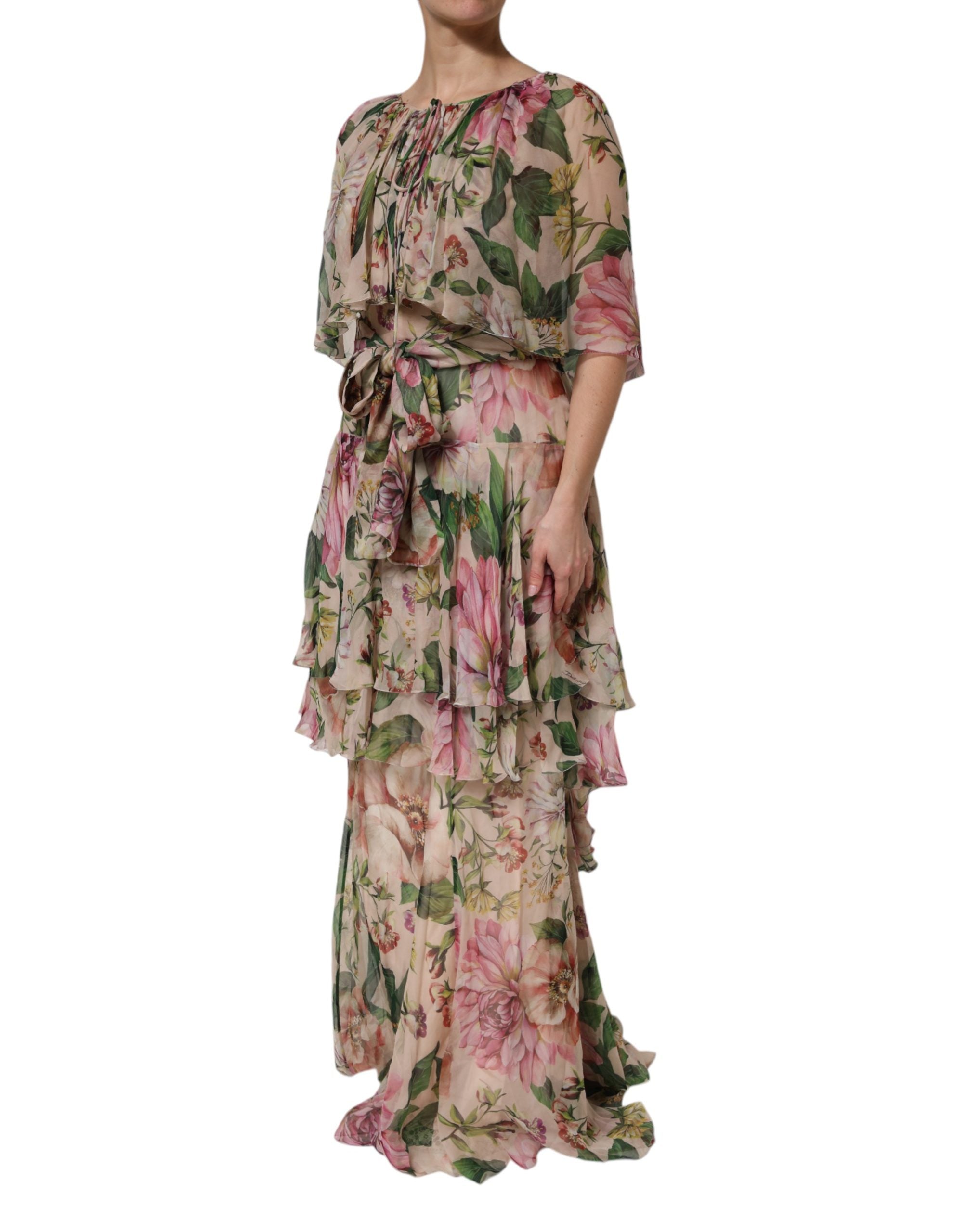Dolce & Gabbana Multicolor Floral Silk Layered Maxi Women's Dress