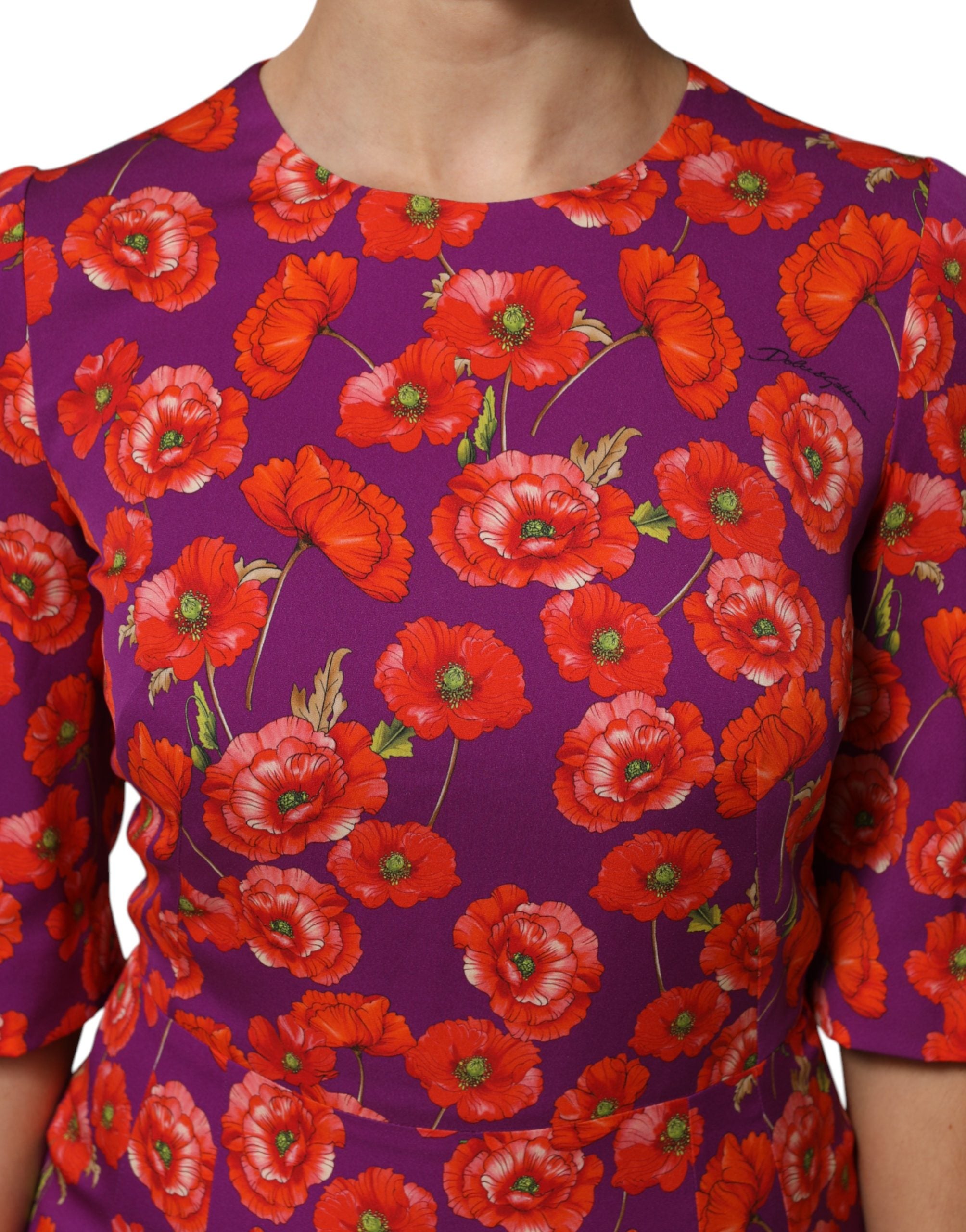 Dolce & Gabbana Purple Silk Floral Print Midi Sheath Women's Dress
