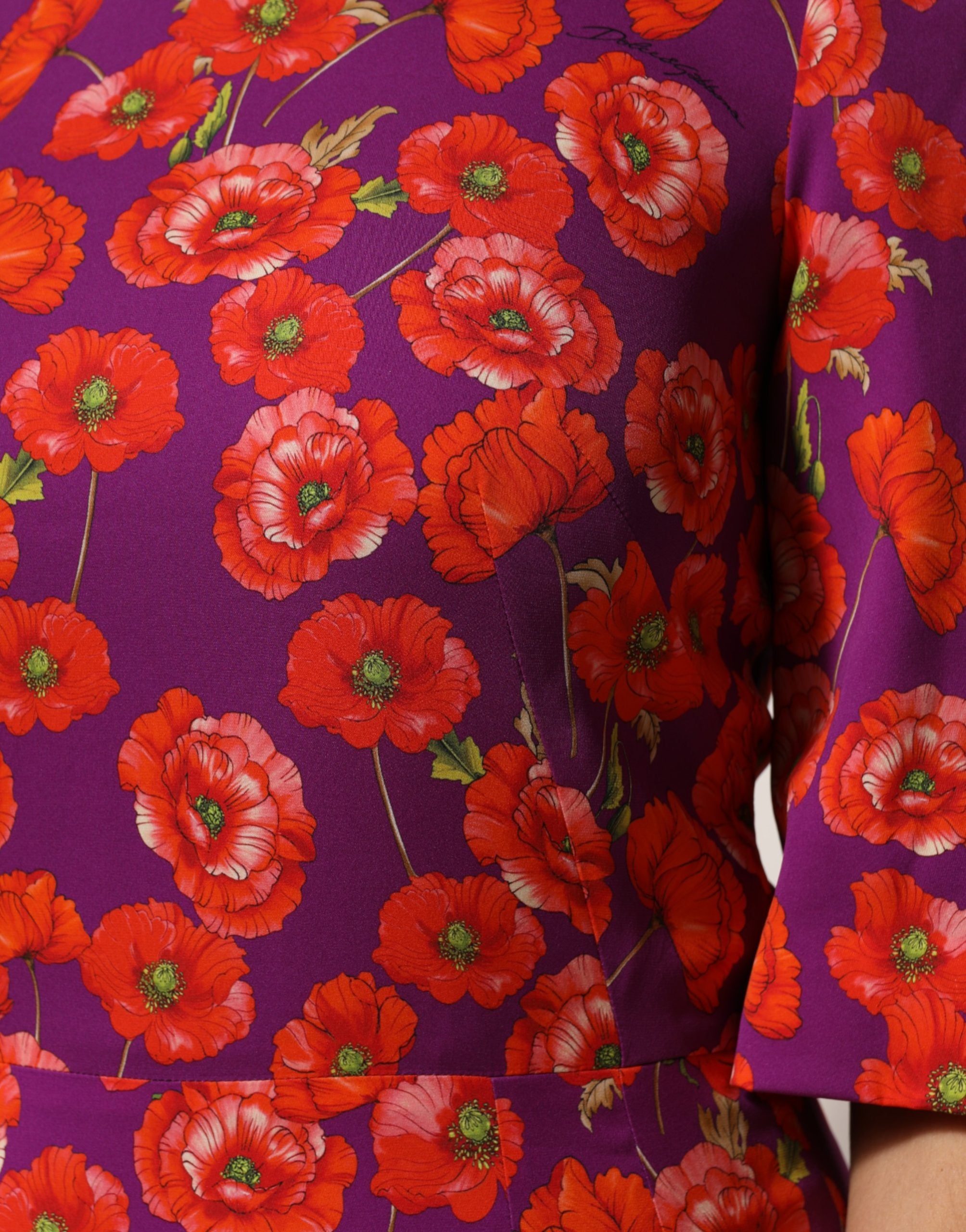 Dolce & Gabbana Purple Silk Floral Print Midi Sheath Women's Dress