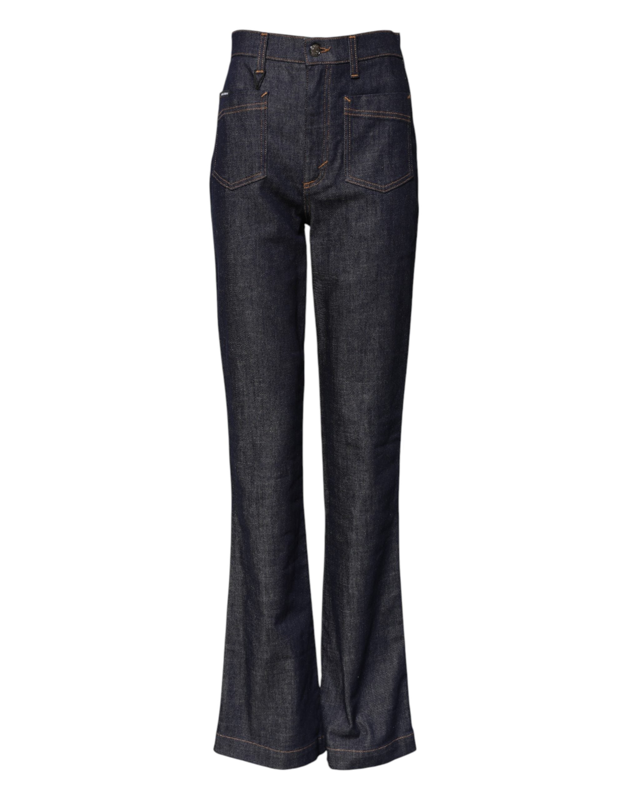 Dolce & Gabbana Dark Blue Cotton Flared Wide Leg Denim Women's Jeans