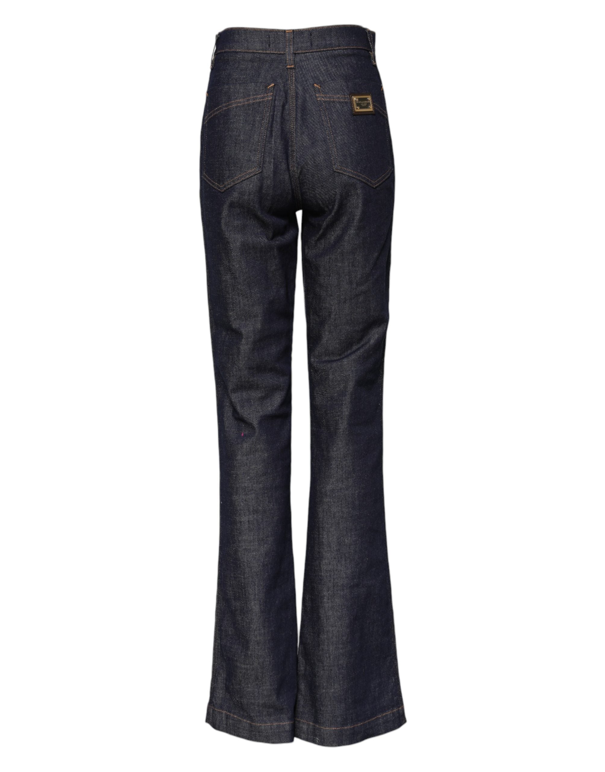Dolce & Gabbana Dark Blue Cotton Flared Wide Leg Denim Women's Jeans