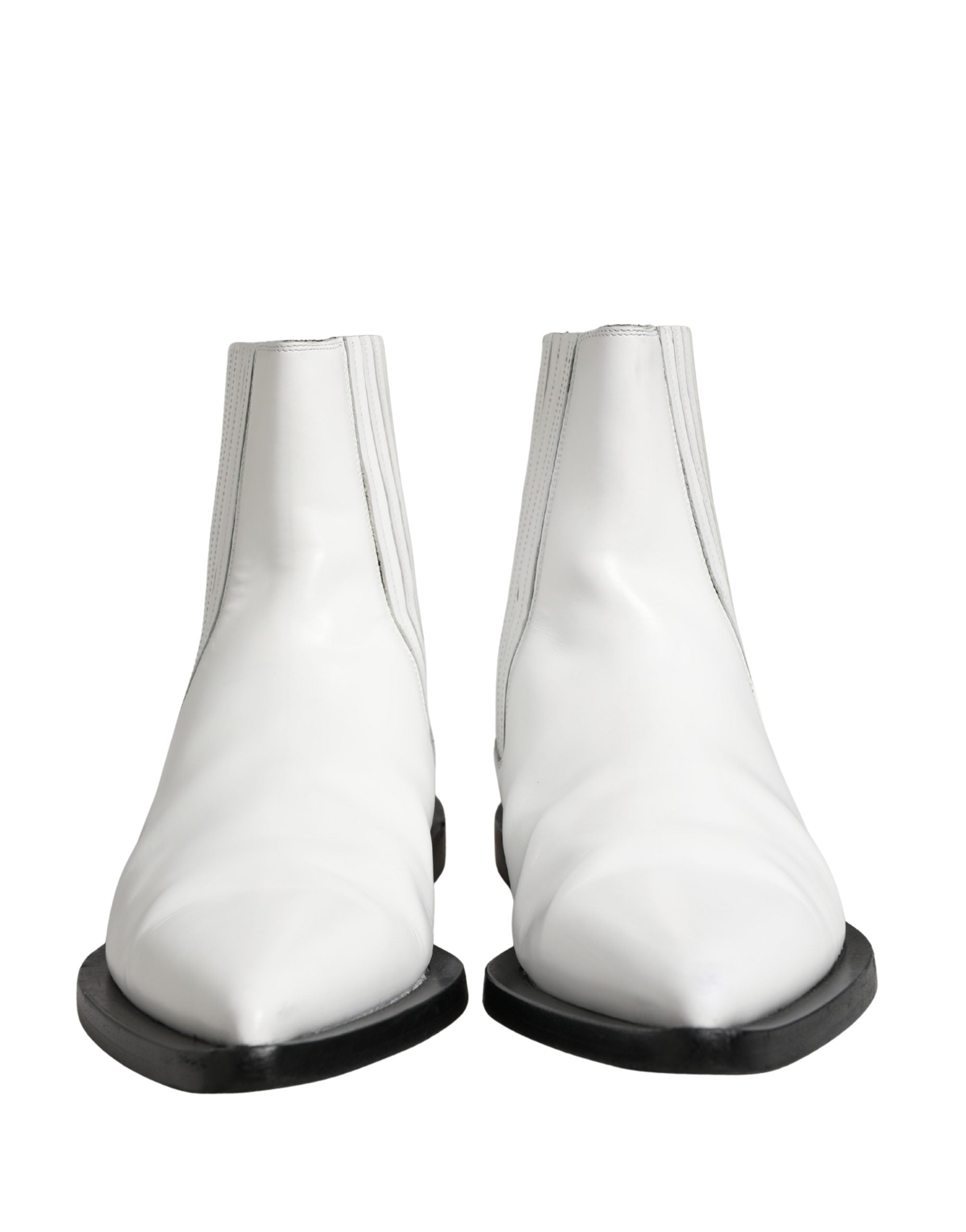Dolce & Gabbana White Leather Chelsea SlipOn Ankle Boots Men's Shoes (Pre-Owned)