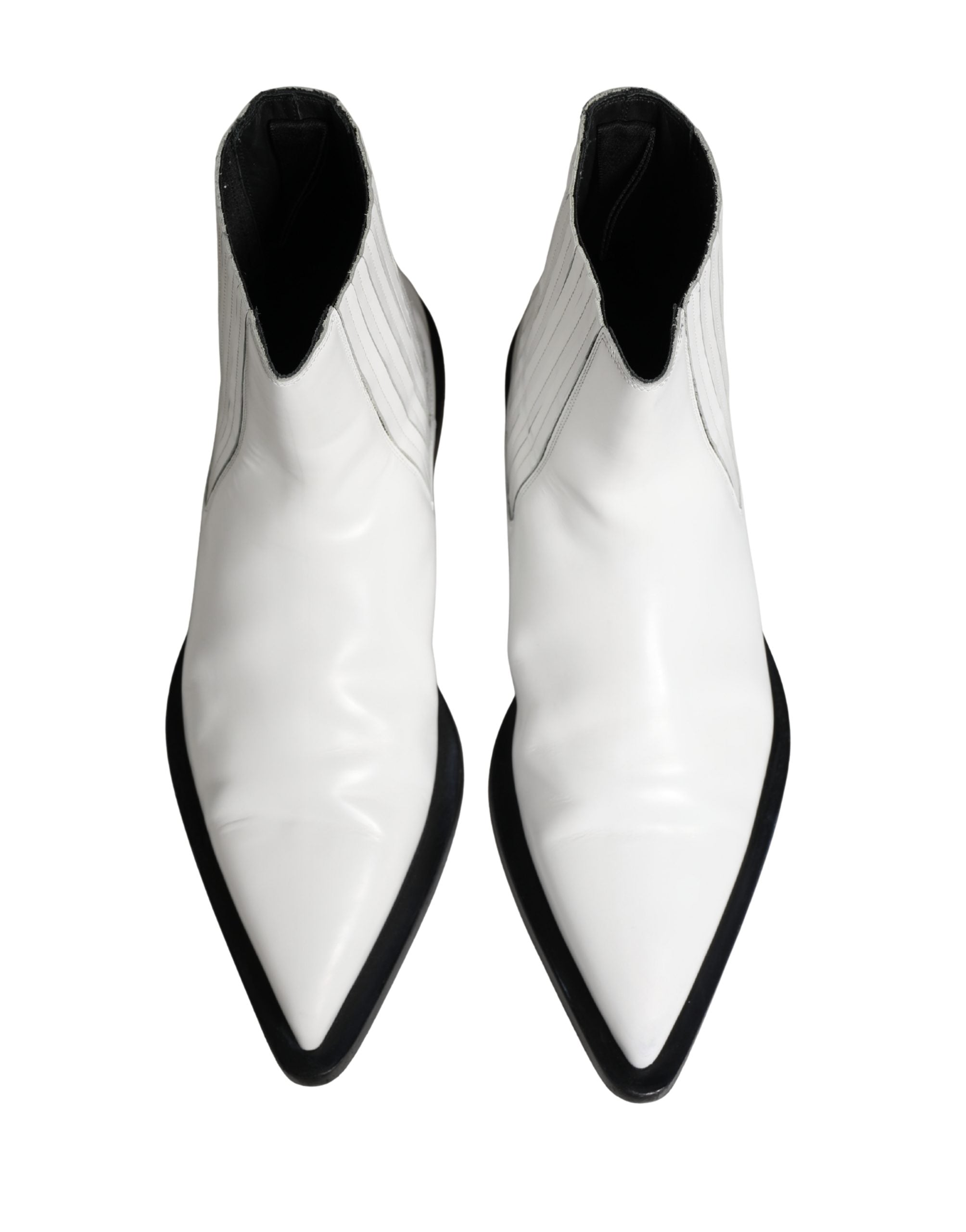 Dolce & Gabbana White Leather Chelsea SlipOn Ankle Boots Men's Shoes (Pre-Owned)