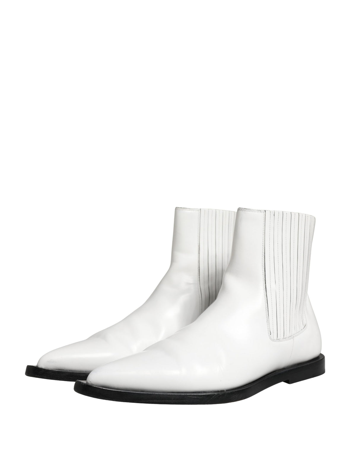 Dolce & Gabbana White Leather Chelsea SlipOn Ankle Boots Men's Shoes (Pre-Owned)