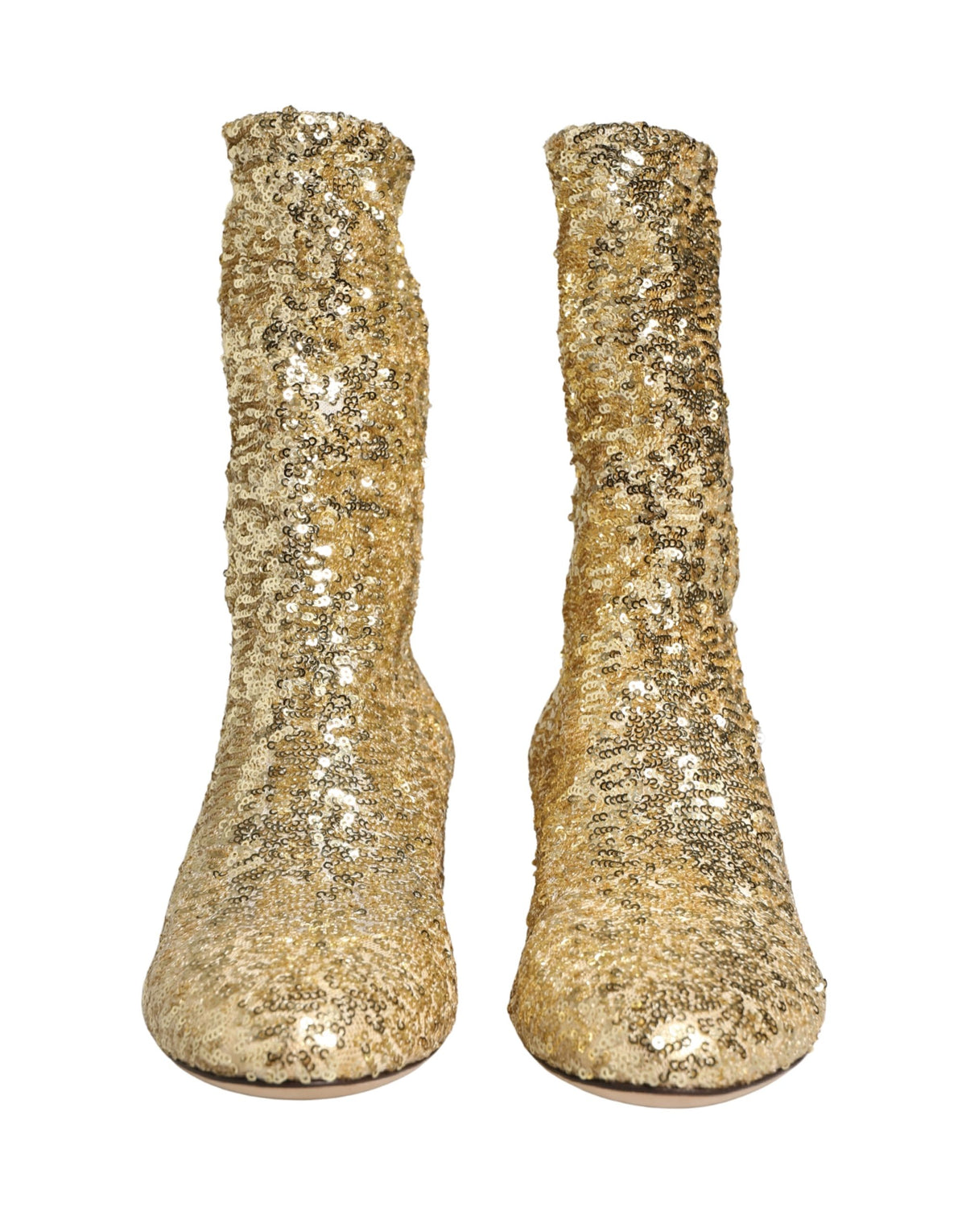 Dolce & Gabbana Gold Sequined Short Boots Stretch Women's Shoes