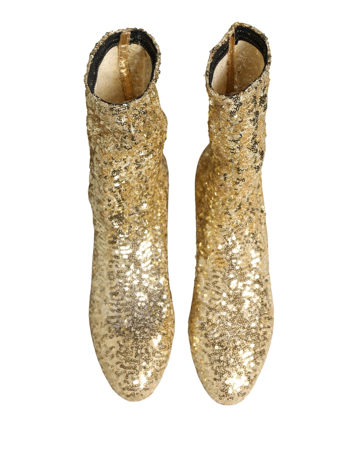 Dolce & Gabbana Gold Sequined Short Boots Stretch Women's Shoes