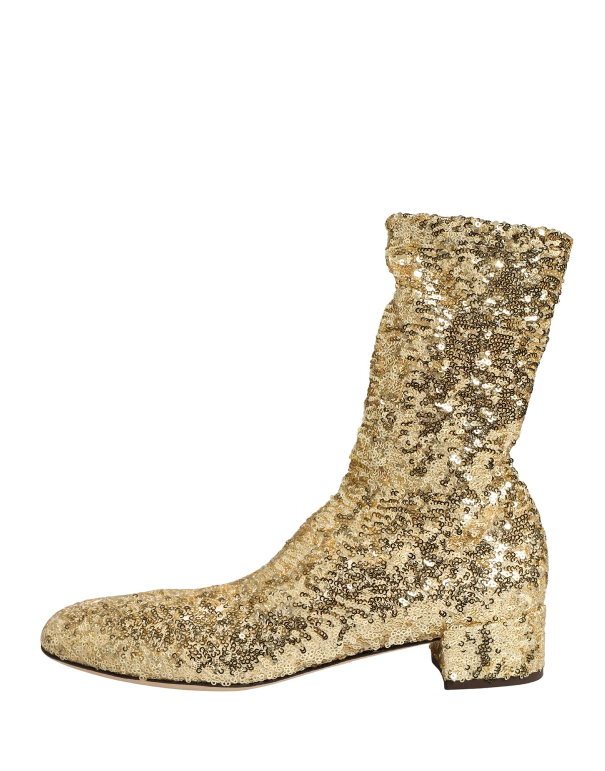 Dolce & Gabbana Gold Sequined Short Boots Stretch Women's Shoes