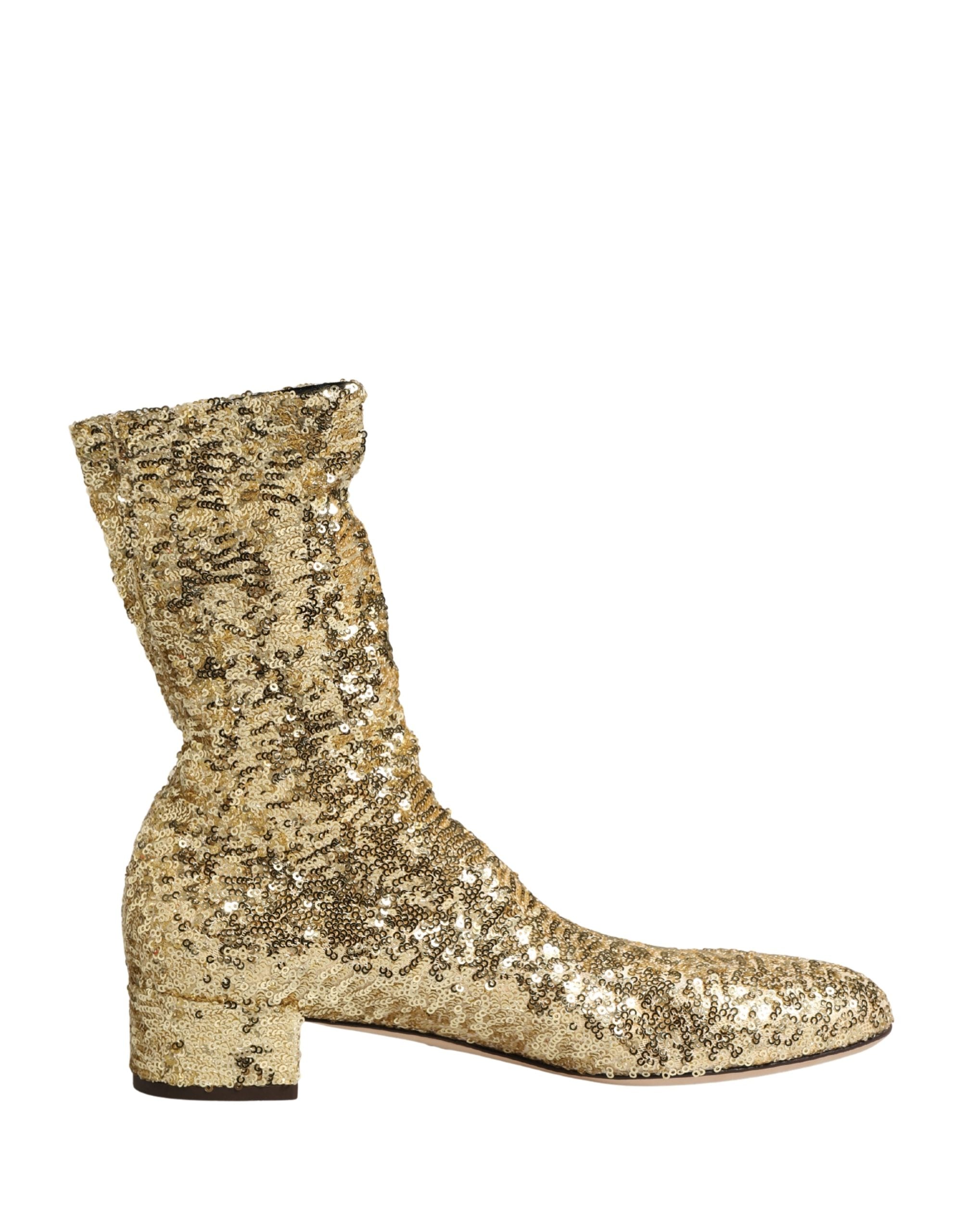 Dolce & Gabbana Gold Sequined Short Boots Stretch Women's Shoes