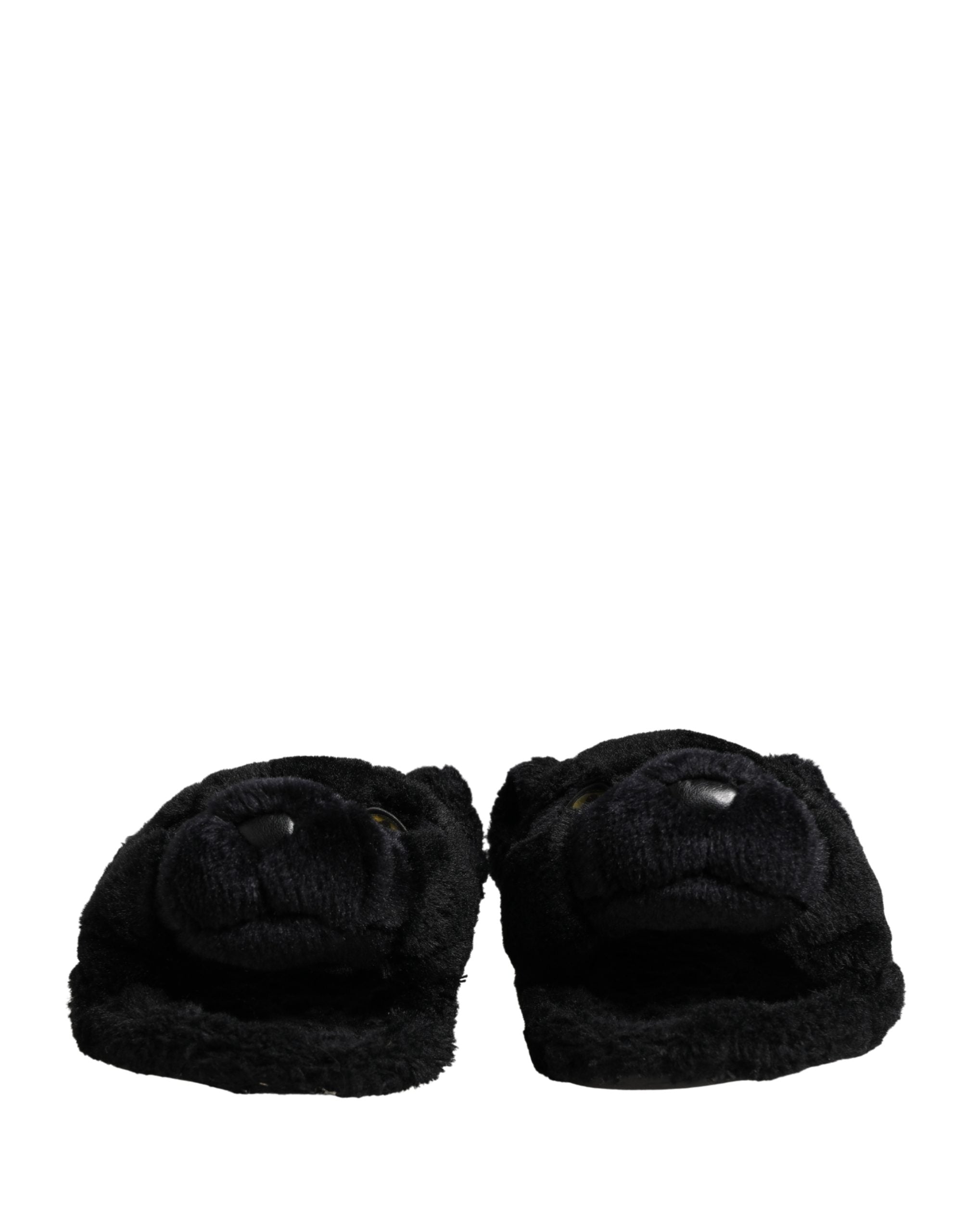 Dolce & Gabbana Black Faux Fur Panther Plush Flat Slides Women's Shoes (Pre-Owned)