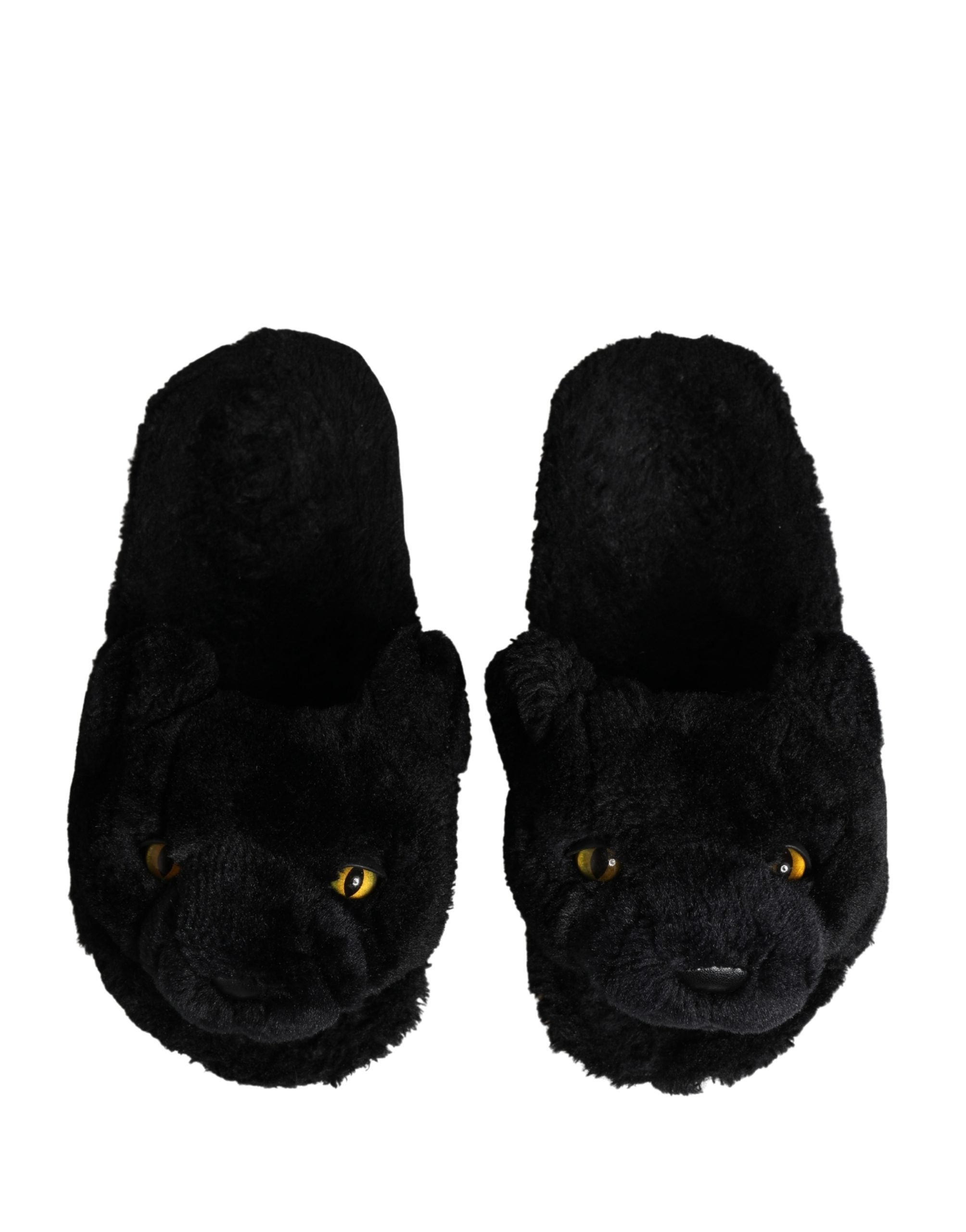 Dolce & Gabbana Black Faux Fur Panther Plush Flat Slides Women's Shoes (Pre-Owned)