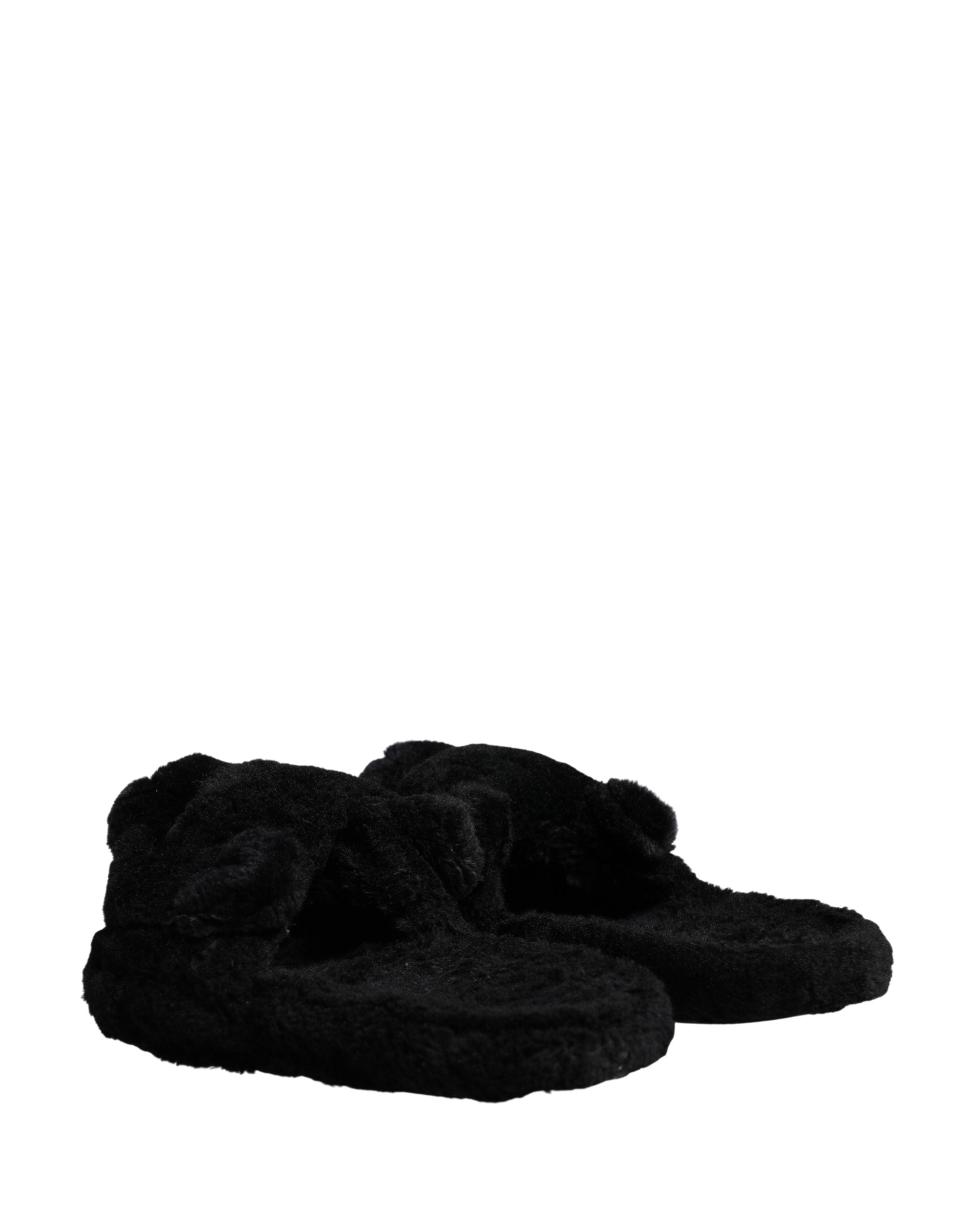 Dolce & Gabbana Black Faux Fur Panther Plush Flat Slides Women's Shoes (Pre-Owned)