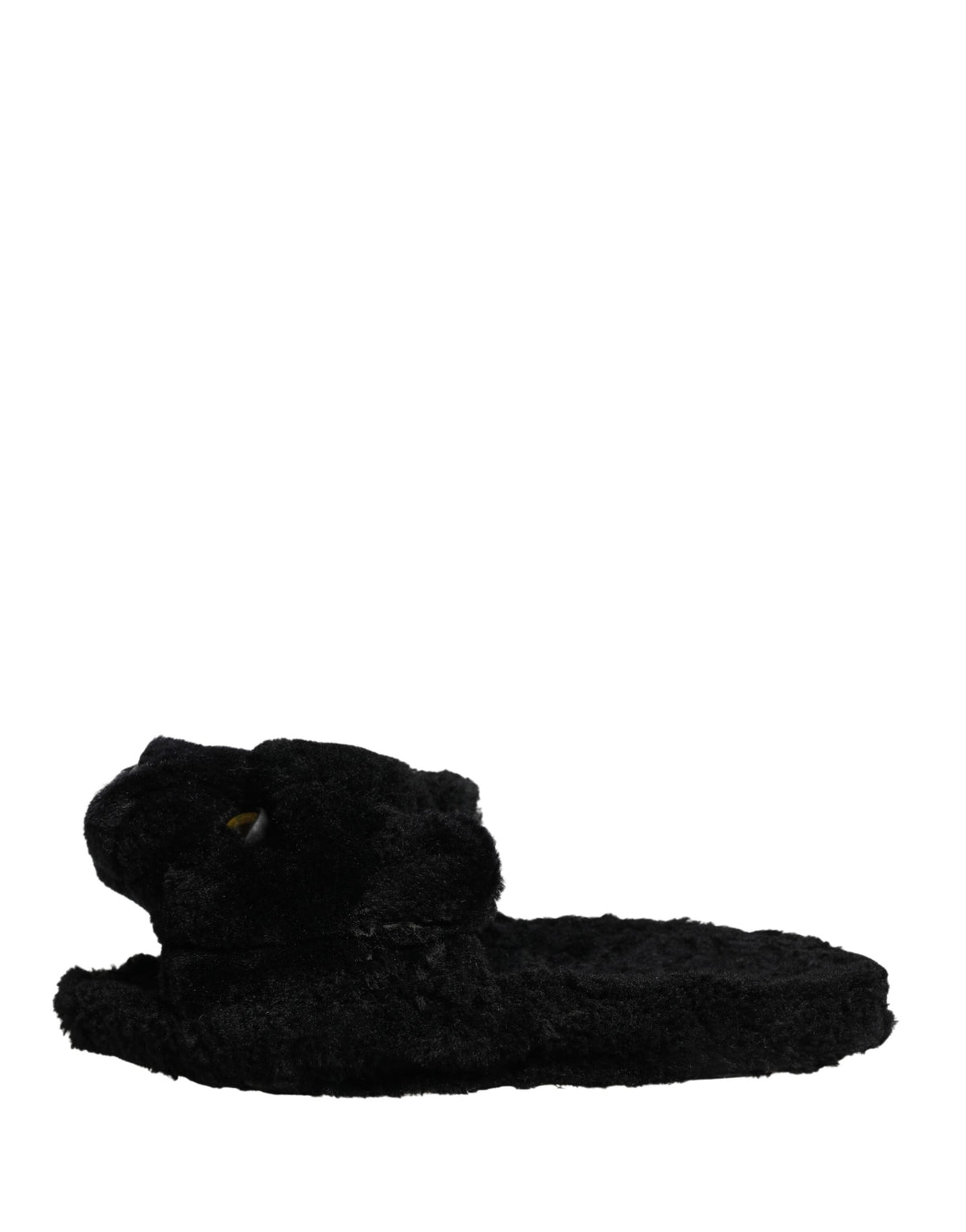 Dolce & Gabbana Black Faux Fur Panther Plush Flat Slides Women's Shoes (Pre-Owned)