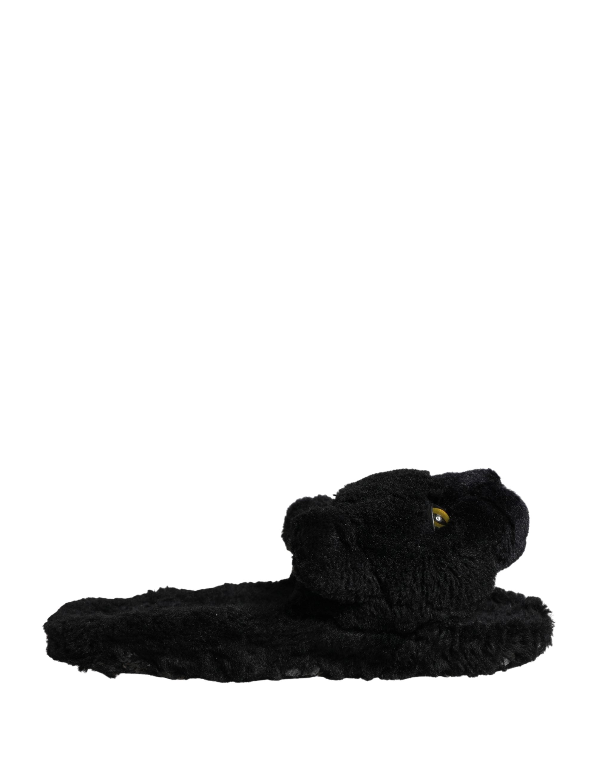Dolce & Gabbana Black Faux Fur Panther Plush Flat Slides Women's Shoes (Pre-Owned)