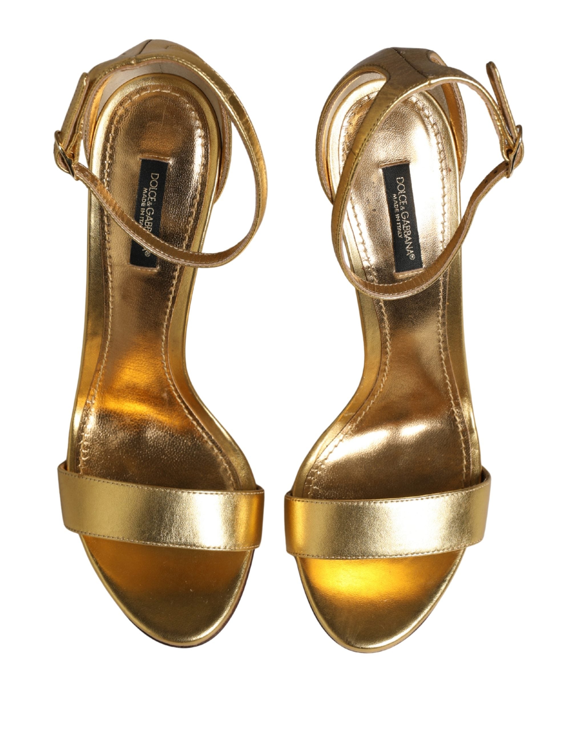 Dolce & Gabbana Gold Leather Keira High Heels Sandals Women's Shoes (Pre-Owned)