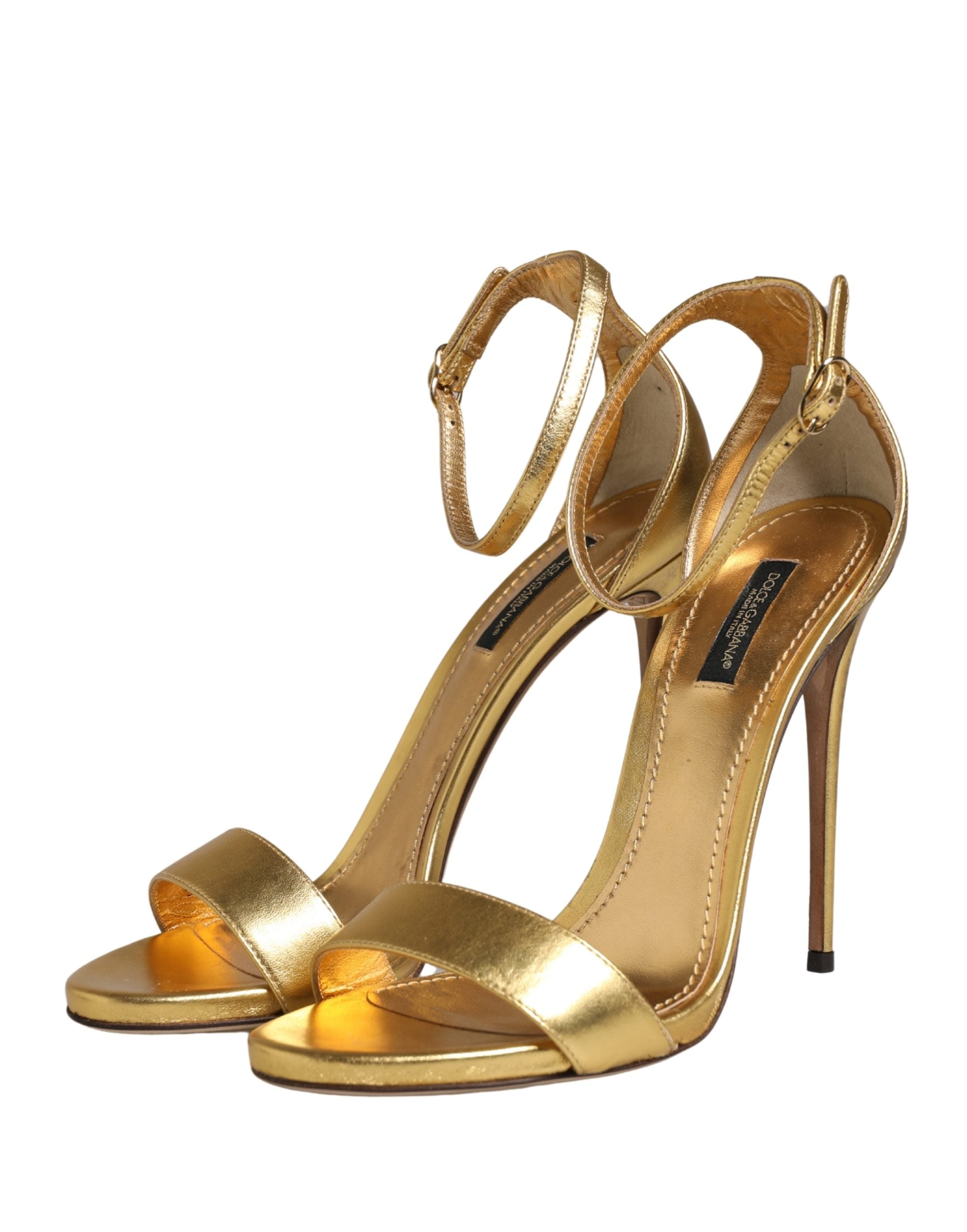Dolce & Gabbana Gold Leather Keira High Heels Sandals Women's Shoes (Pre-Owned)