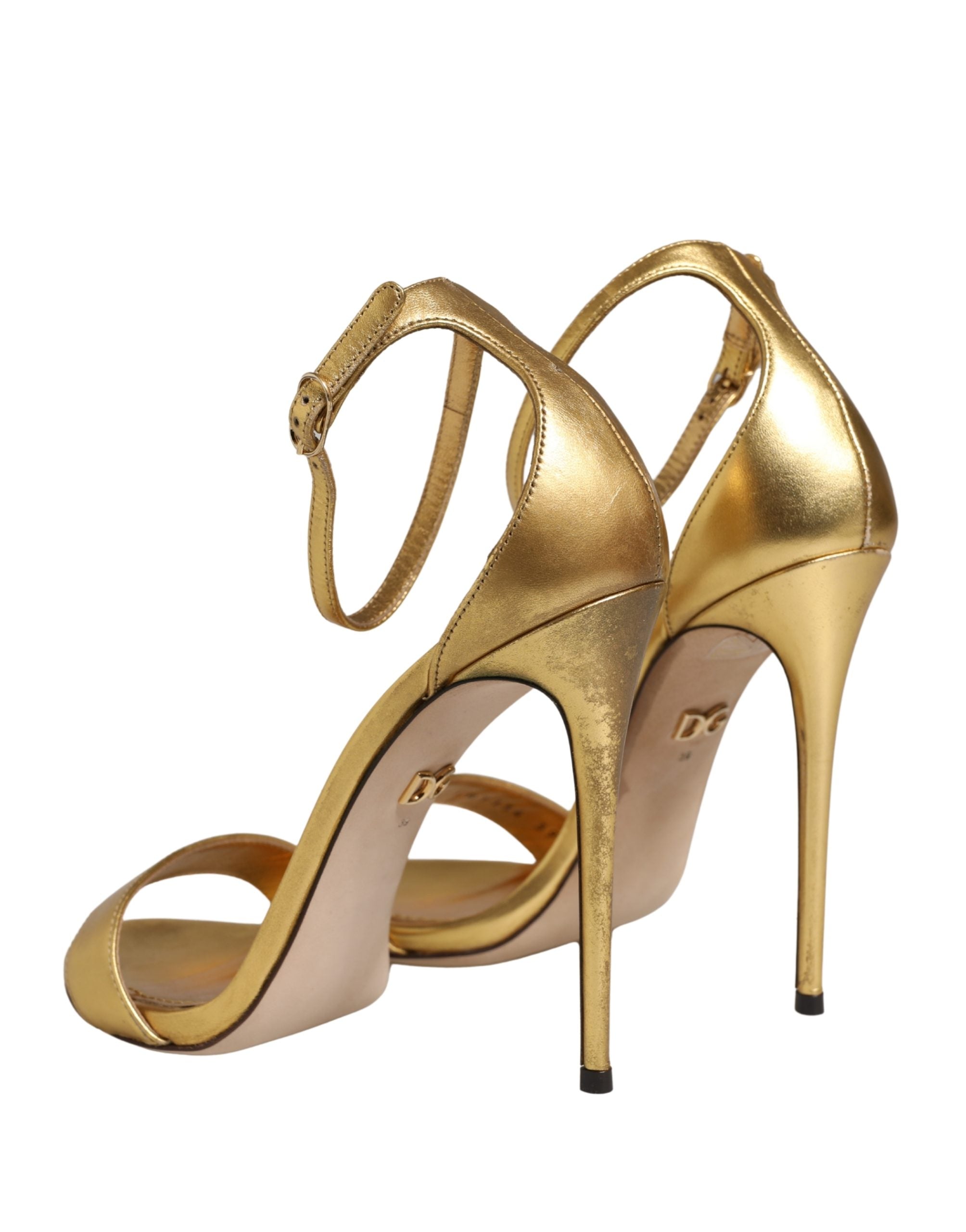 Dolce & Gabbana Gold Leather Keira High Heels Sandals Women's Shoes (Pre-Owned)