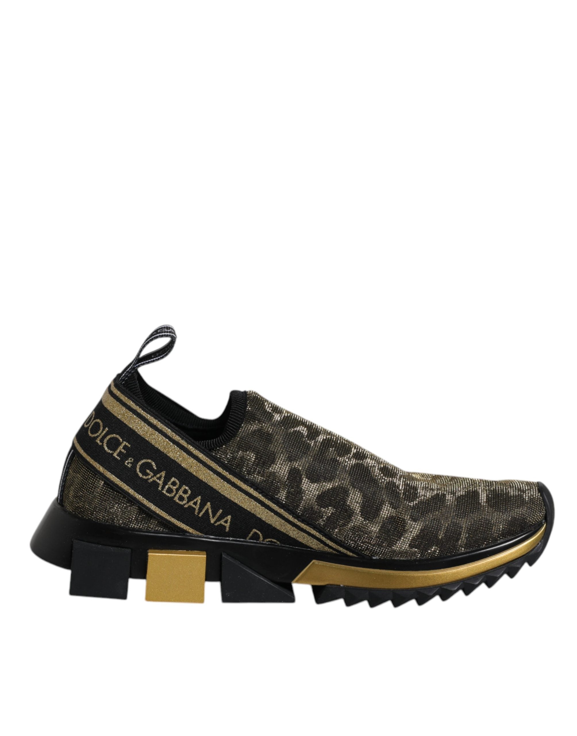 Dolce & Gabbana Gold Glitter Leopard Sorrento Sneakers Women's Shoes