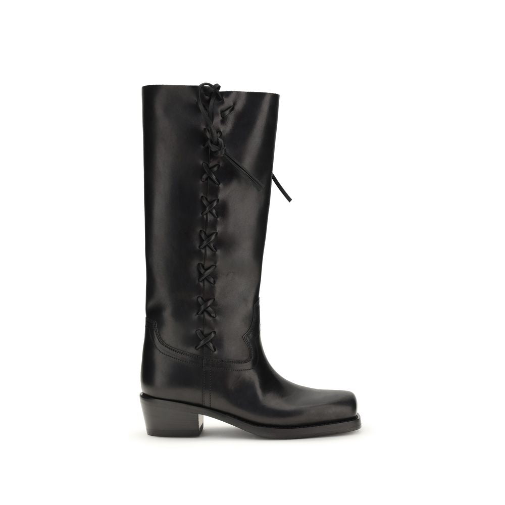Paris Texas Black Calf Leather Bos Taurus Lace-Up Women's Boots