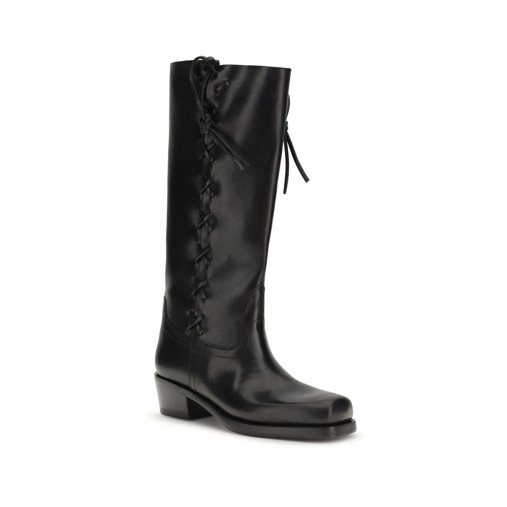 Paris Texas Black Calf Leather Bos Taurus Lace-Up Women's Boots