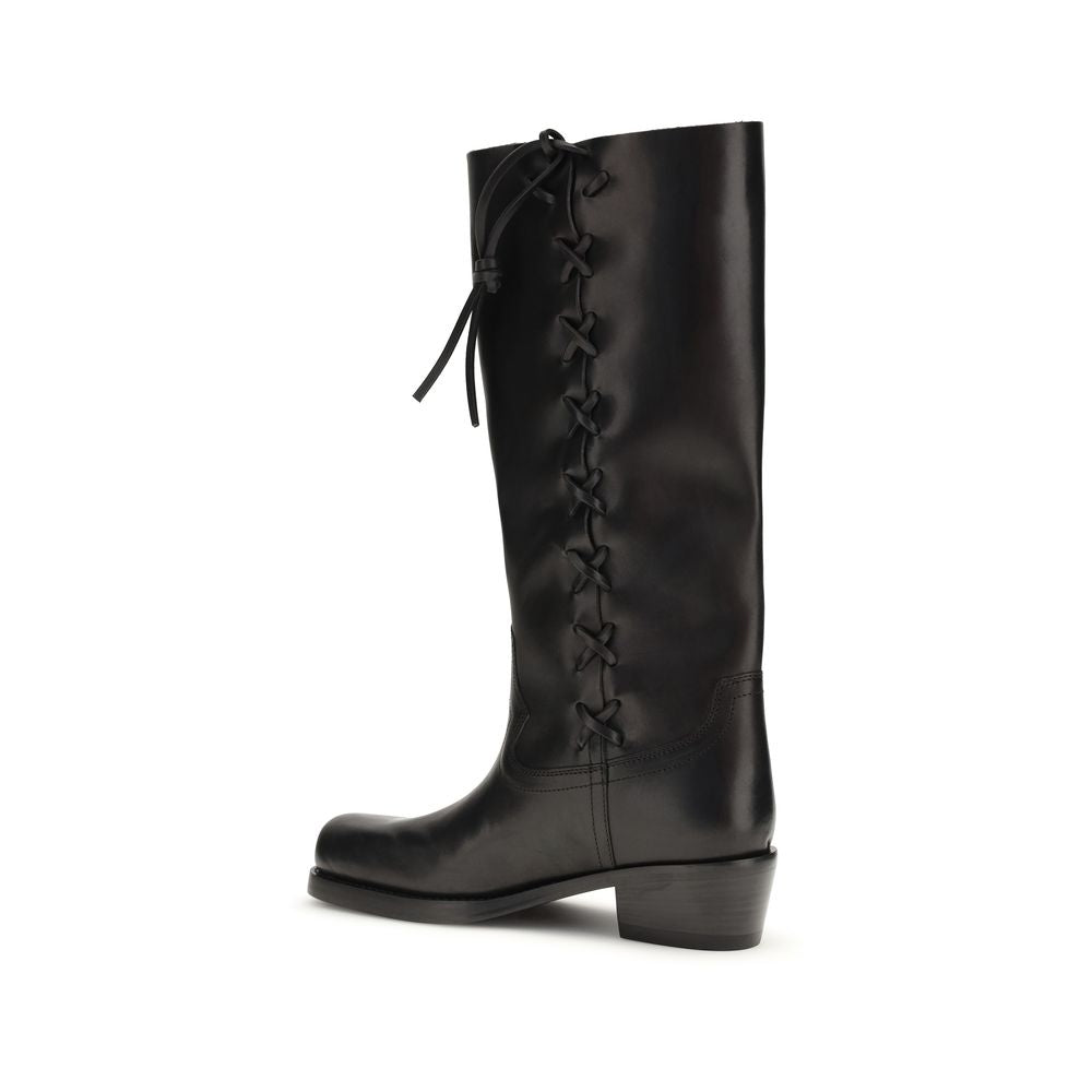 Paris Texas Black Calf Leather Bos Taurus Lace-Up Women's Boots