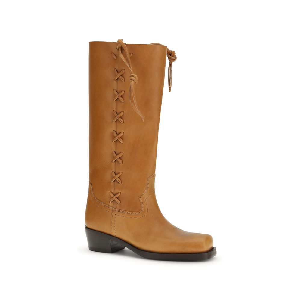 Paris Texas Brown Calf Leather Bos Taurus Lace-Up Women's Boots