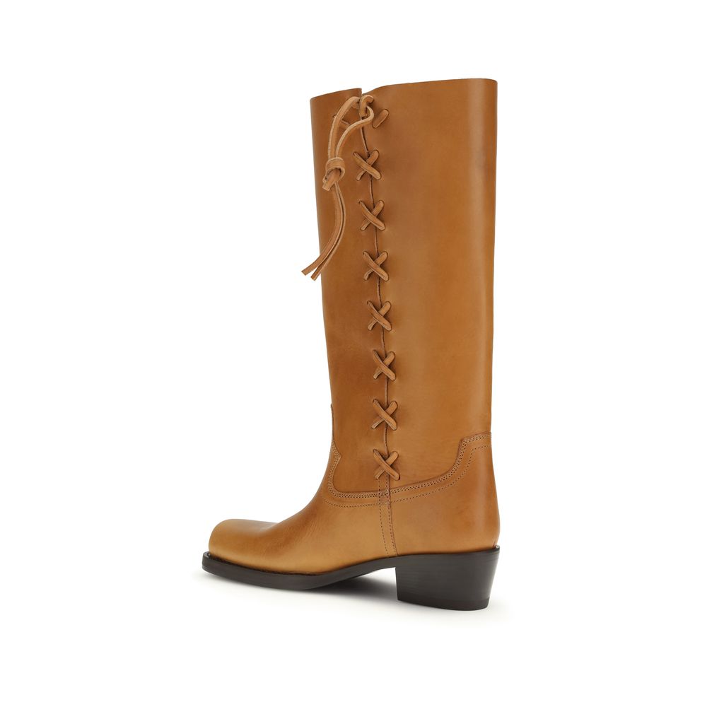 Paris Texas Brown Calf Leather Bos Taurus Lace-Up Women's Boots