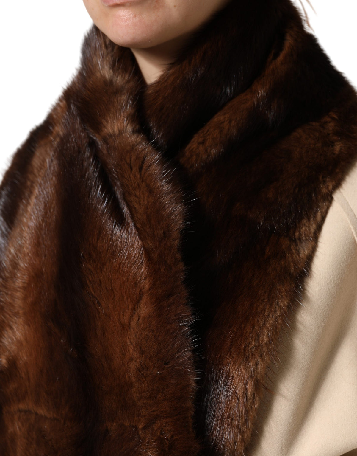 Dolce & Gabbana Black Brown Stripe Fur Shawl Wrap Women's Scarf