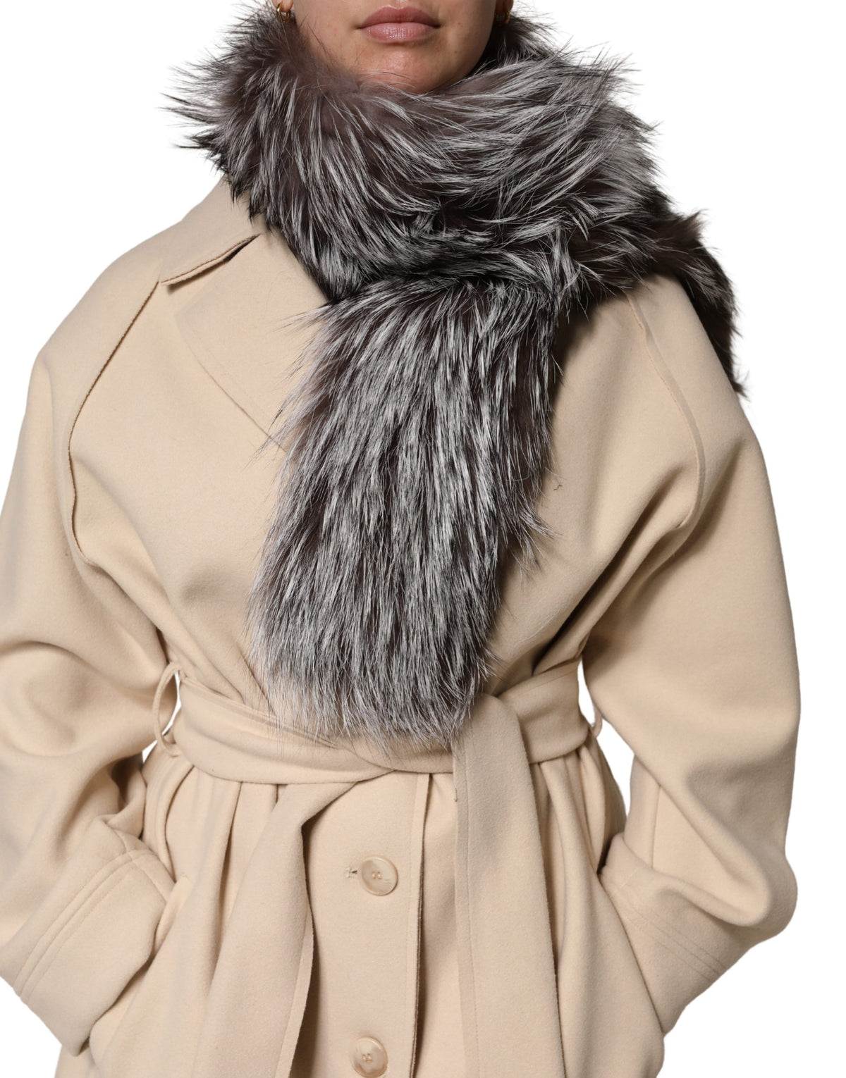 Dolce & Gabbana Gray Fox Fur Neck Wrap Warmer Winter Women's Scarf
