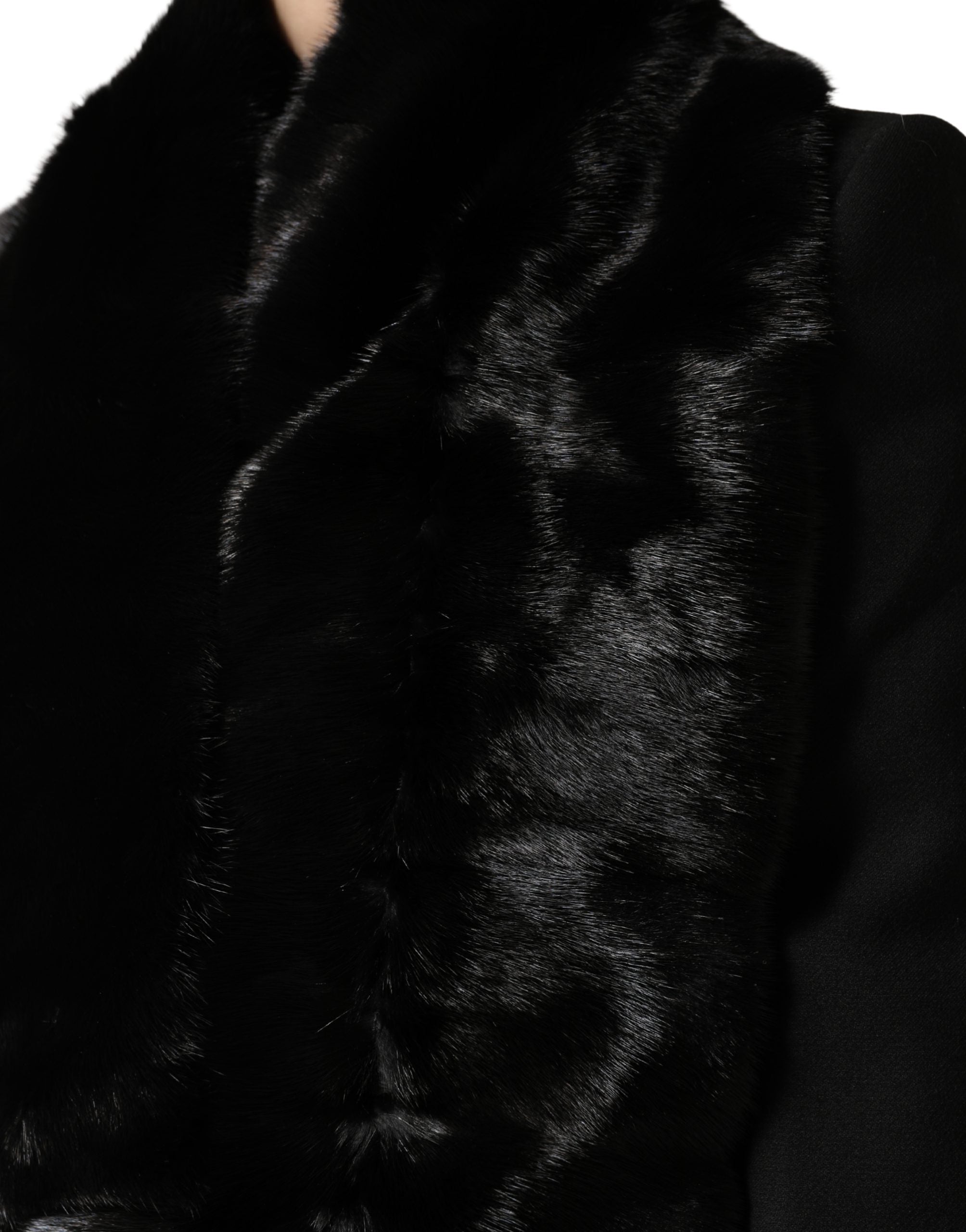 Dolce & Gabbana Black Fur Shawl Neck Wrap Cover Collar Women's Scarf