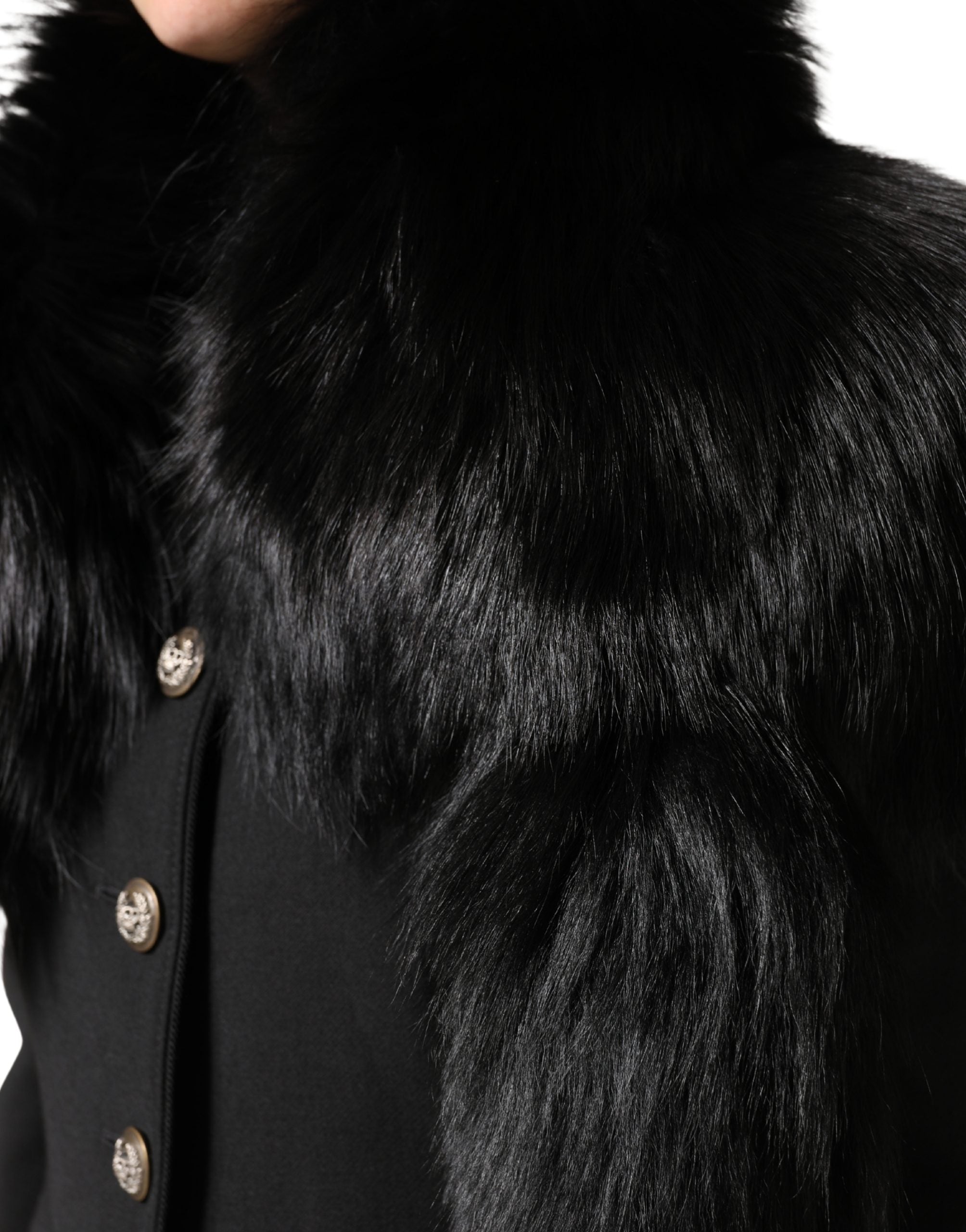 Dolce & Gabbana Black Fox Fur Neck Wrap Warmer Winter Women's Scarf