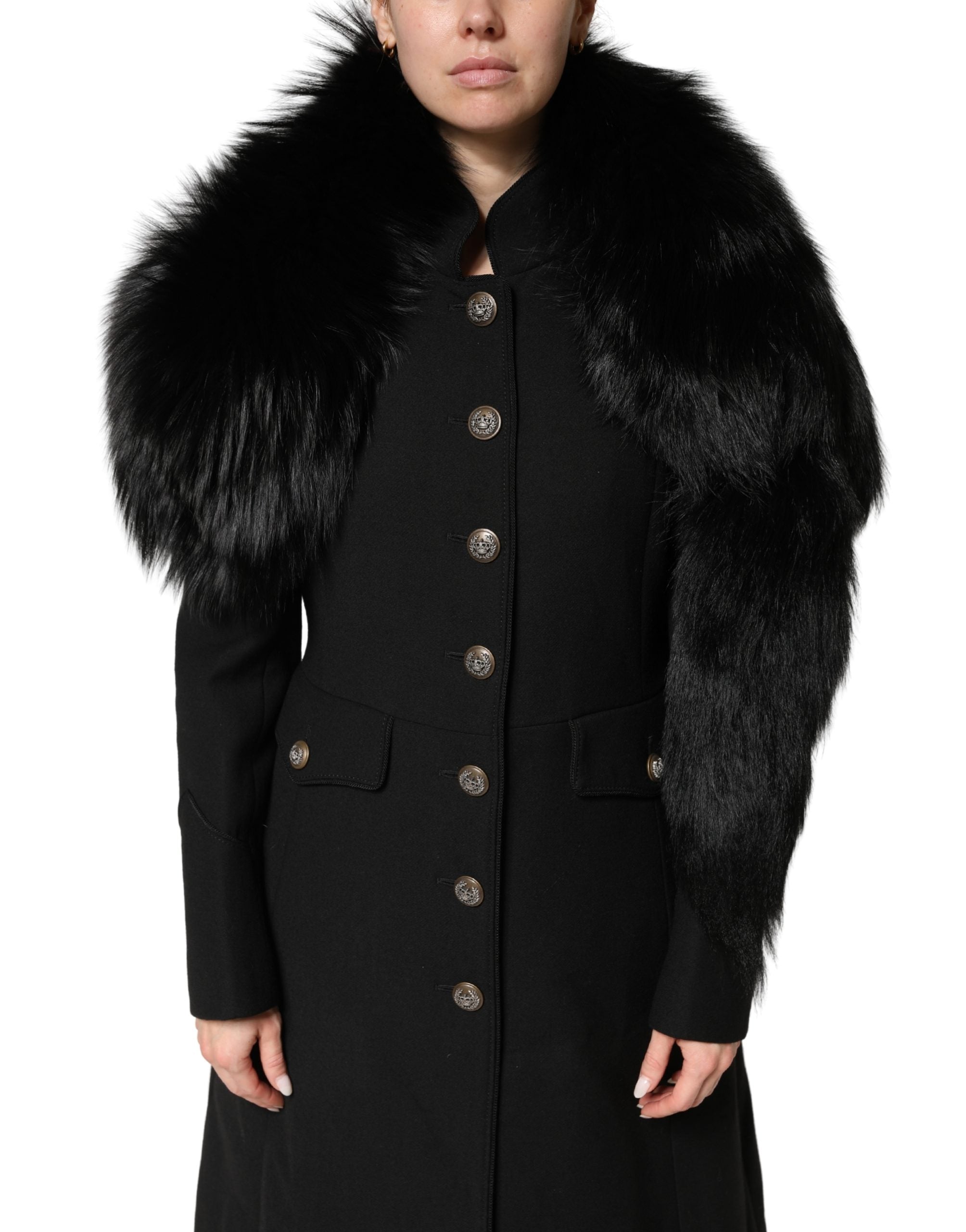 Dolce & Gabbana Black Fox Fur Neck Wrap Warmer Winter Women's Scarf