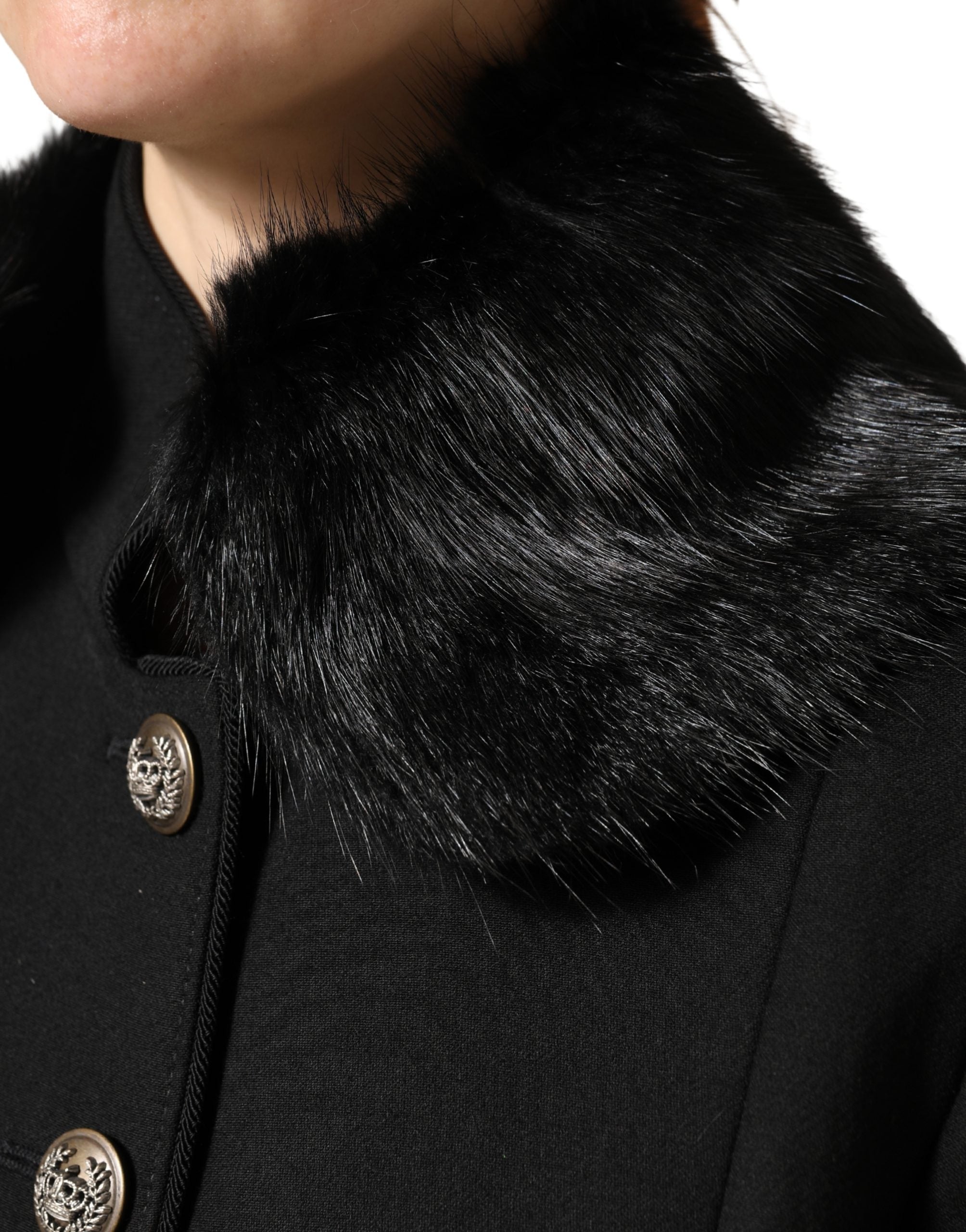Dolce & Gabbana Black Fur Shawl Neck Wrap Cover Collar Women's Scarf