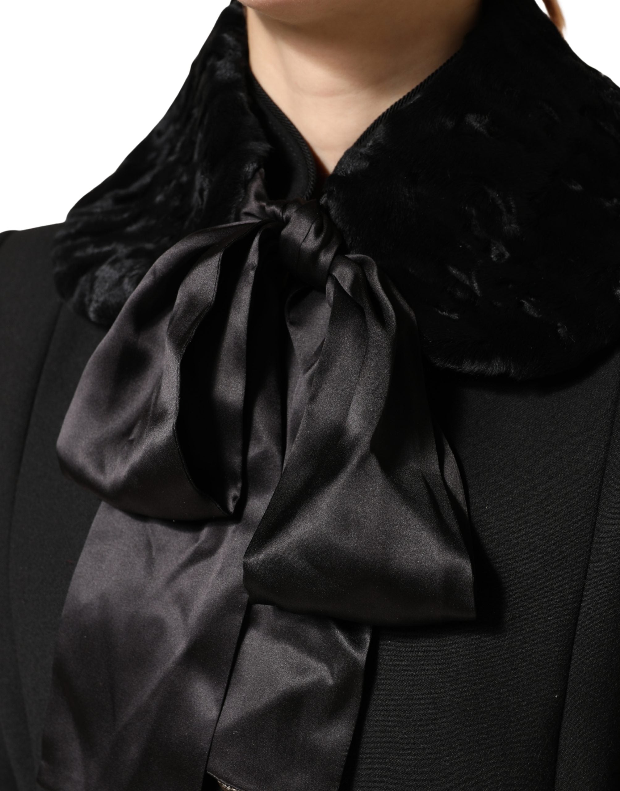 Dolce & Gabbana Black Lamb Fur Women Neck Warmer Winter Women's Scarf