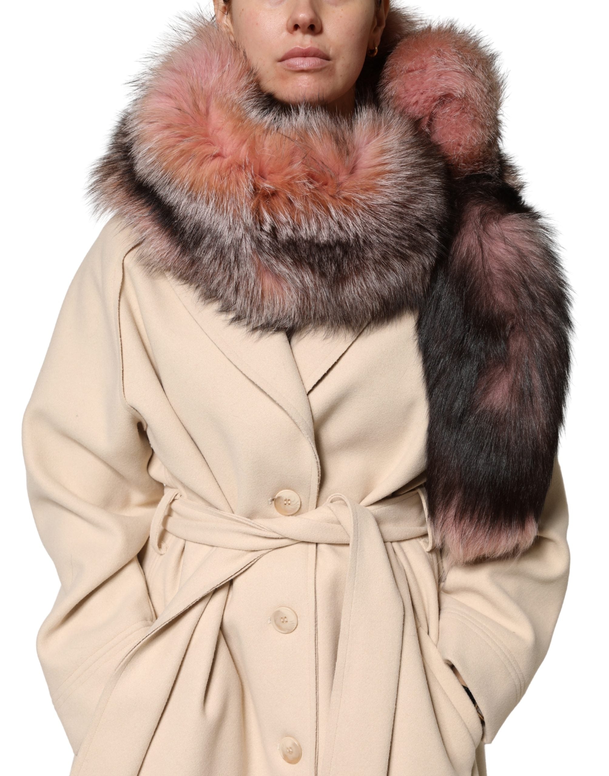 Dolce & Gabbana Pink Frost Fox Fur Neck Warmer Winter Women's Scarf