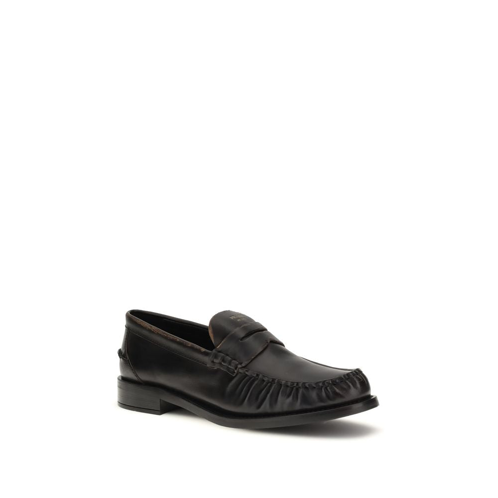 Prada Black Calf Leather Bos Taurus Slip-On Women's Loafers
