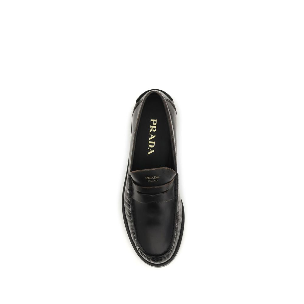 Prada Black Calf Leather Bos Taurus Slip-On Women's Loafers