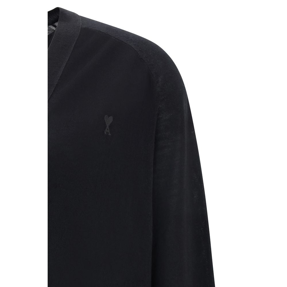 Ami Paris Black Merino Wool Men's Cardigan
