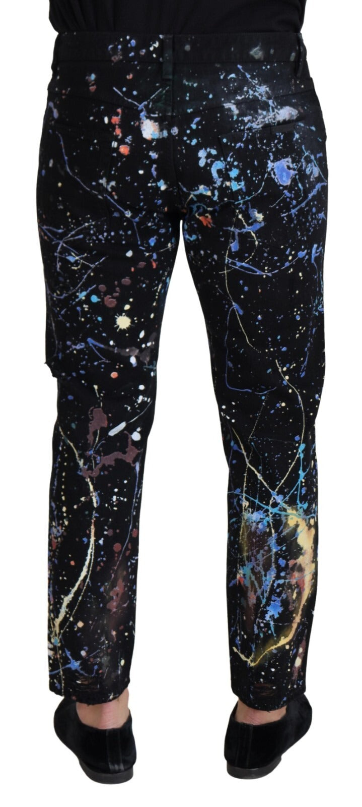 Dolce & Gabbana Black Cotton Color Splash Print Denim Men's Jeans