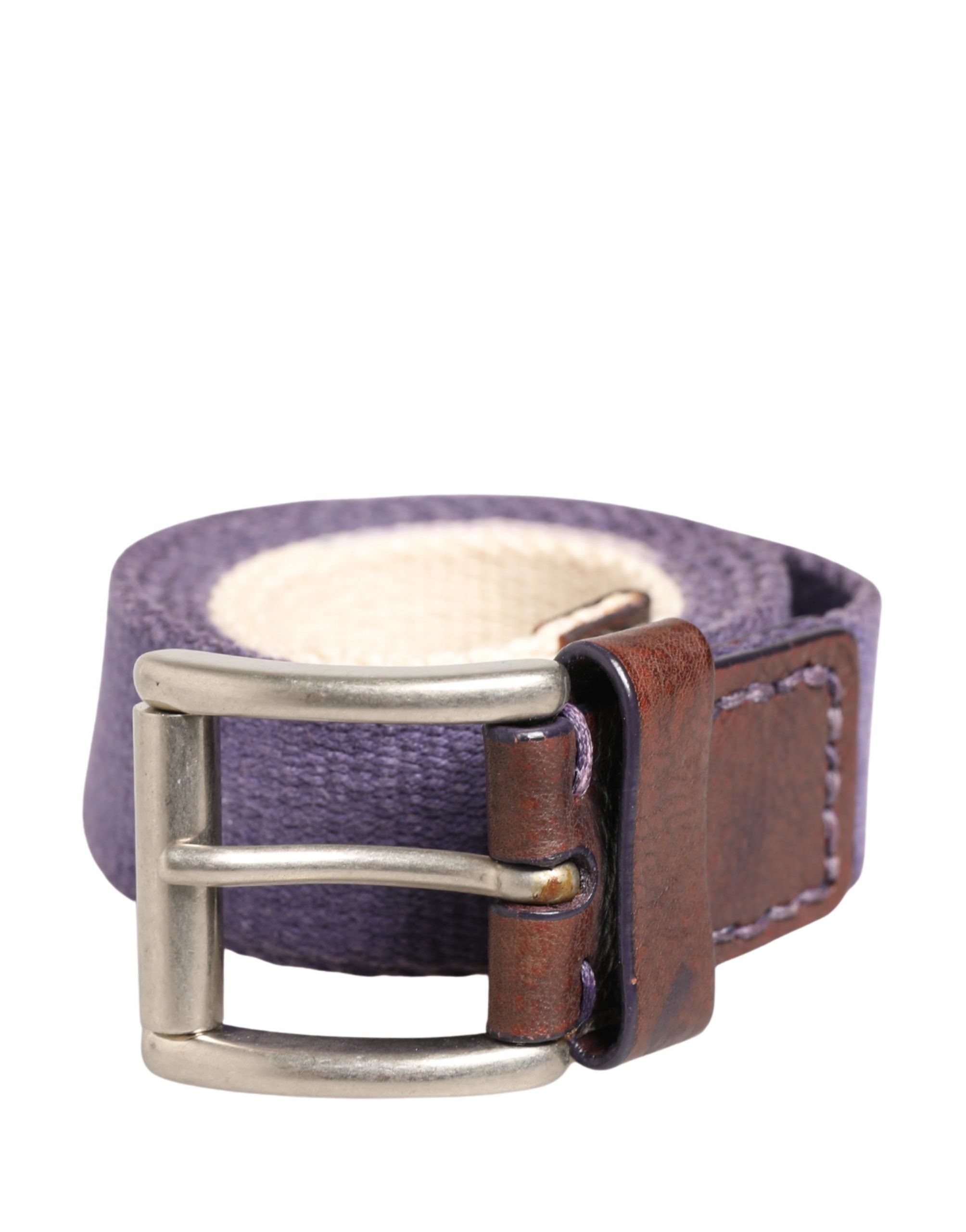 Ermanno Scervino Men Purple Canvas Silver Metal Buckle Men's Belt (Pre-Owned)