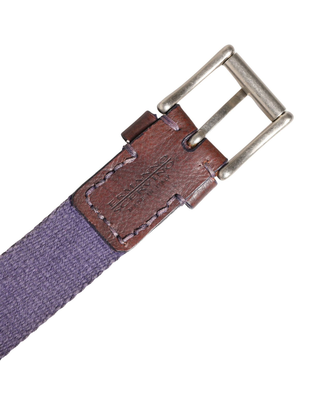 Ermanno Scervino Men Purple Canvas Silver Metal Buckle Men's Belt (Pre-Owned)